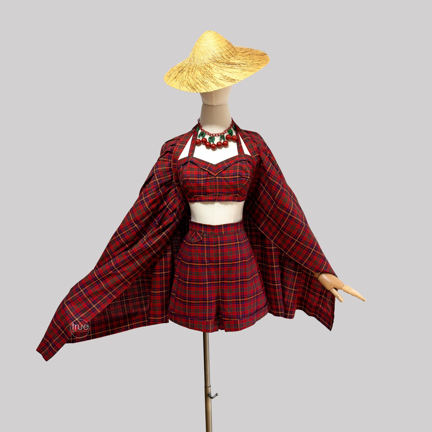 vintage 1940's playsuit ...rare JANTZEN plaid 3pc shorts skirt & top playsuit
