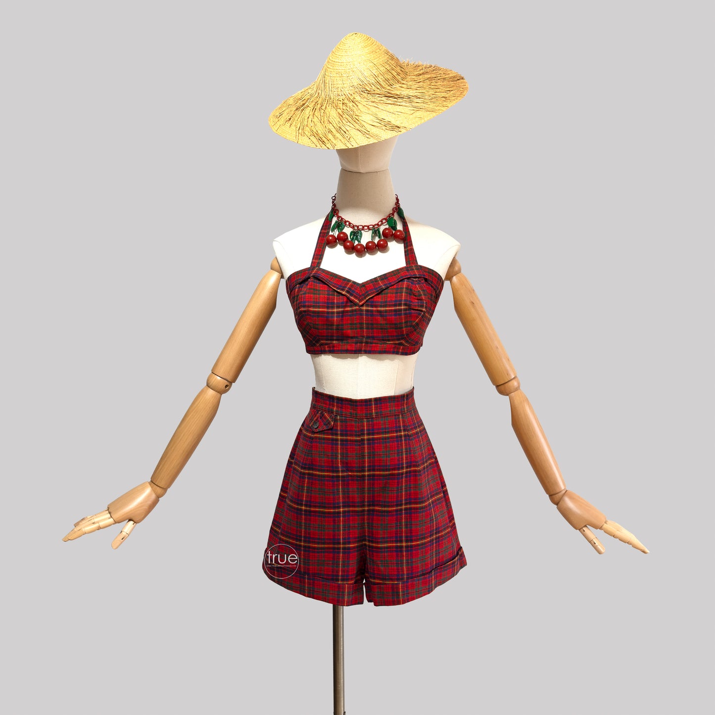 vintage 1940's playsuit ...rare JANTZEN plaid 3pc shorts skirt & top playsuit
