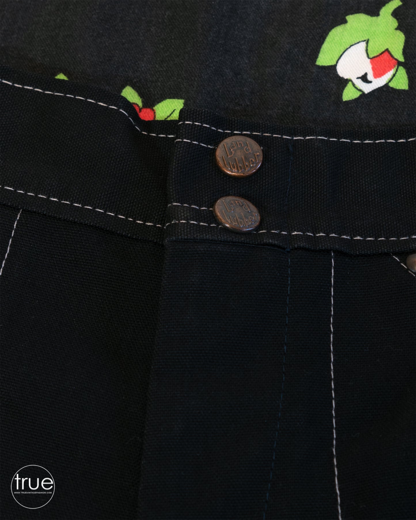 vintage 1970's denim skirt ...rare black denim LANDLUBBER smoking lady appliqué patchwork maxi skirt