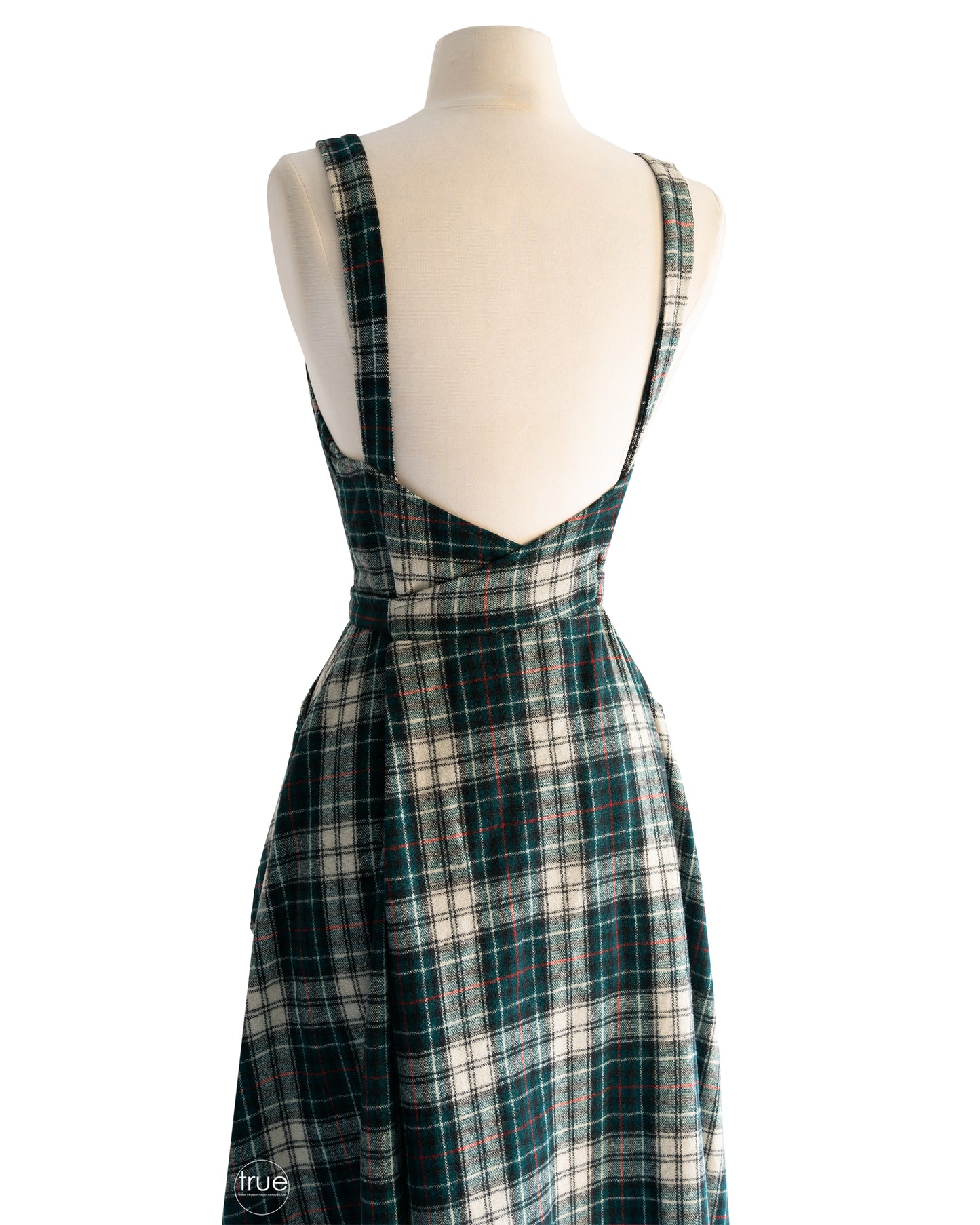 vintage 1970's dress ...classic LANZ Original green tartan plaid pinafore wrap dress