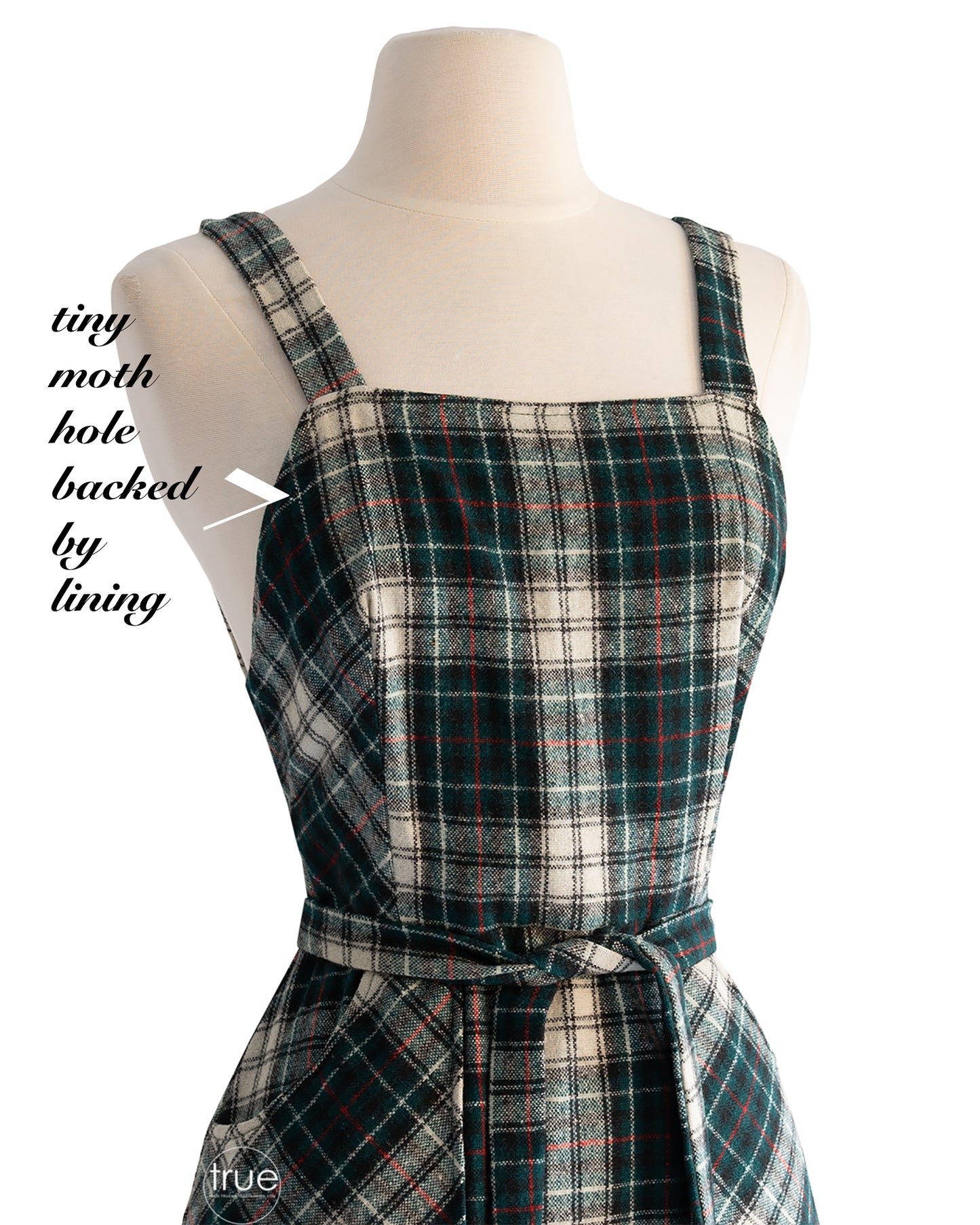 vintage 1970's dress ...classic LANZ Original green tartan plaid pinafore wrap dress