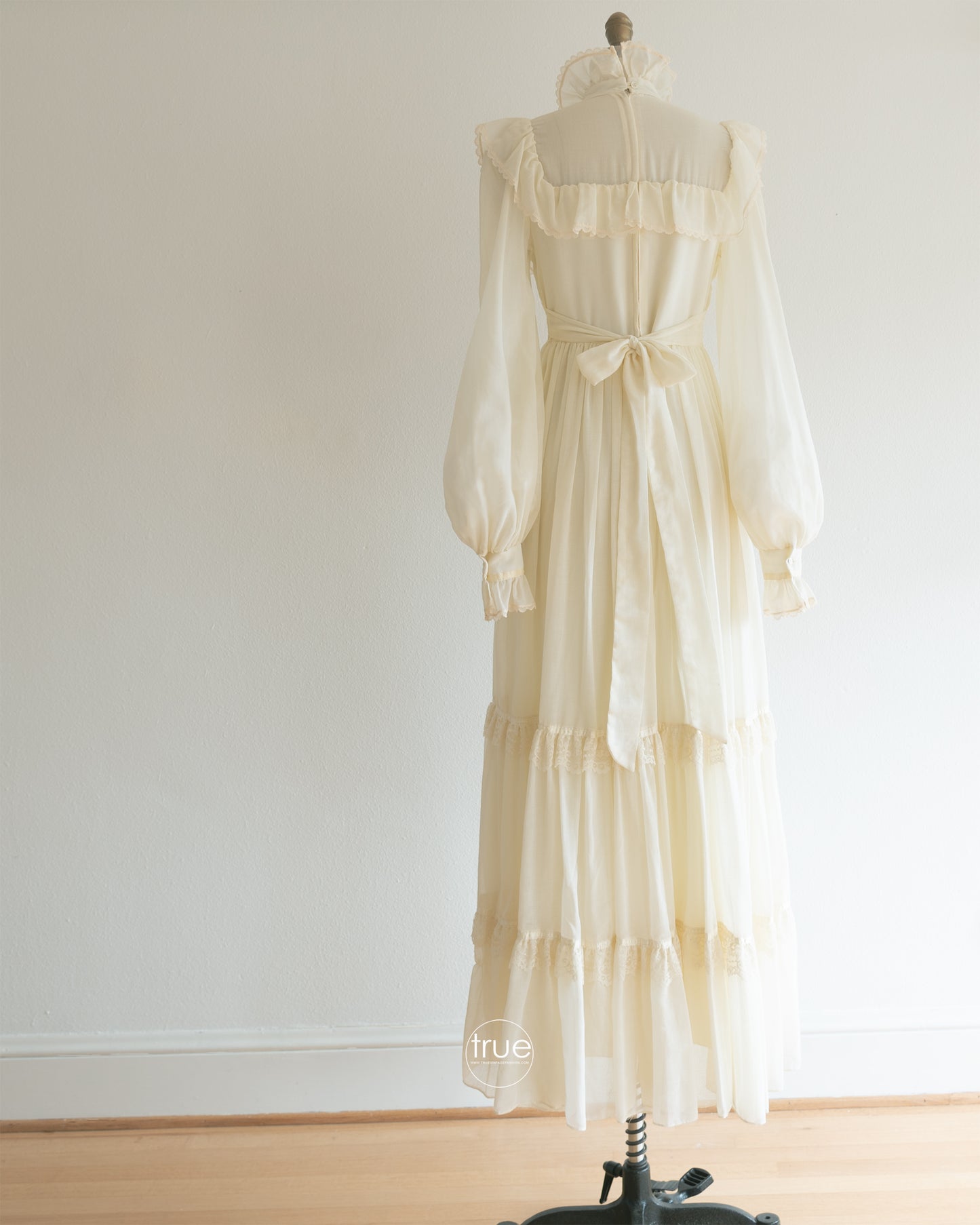 RESERVED vintage 1970's dress ...classic pinafore style victorian lemon creme Gunne Sax maxi dress