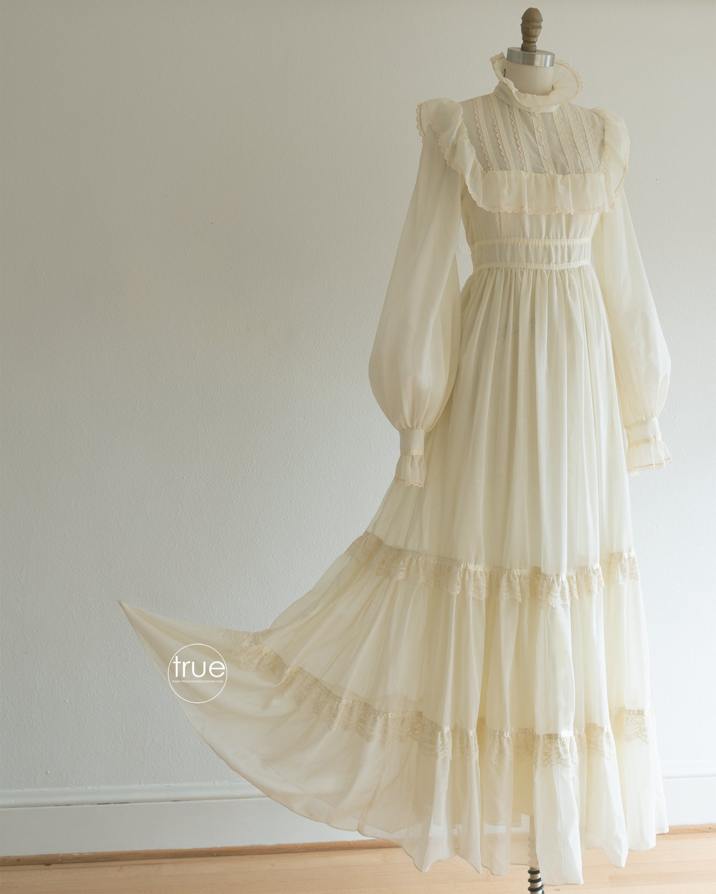 RESERVED vintage 1970's dress ...classic pinafore style victorian lemon creme Gunne Sax maxi dress