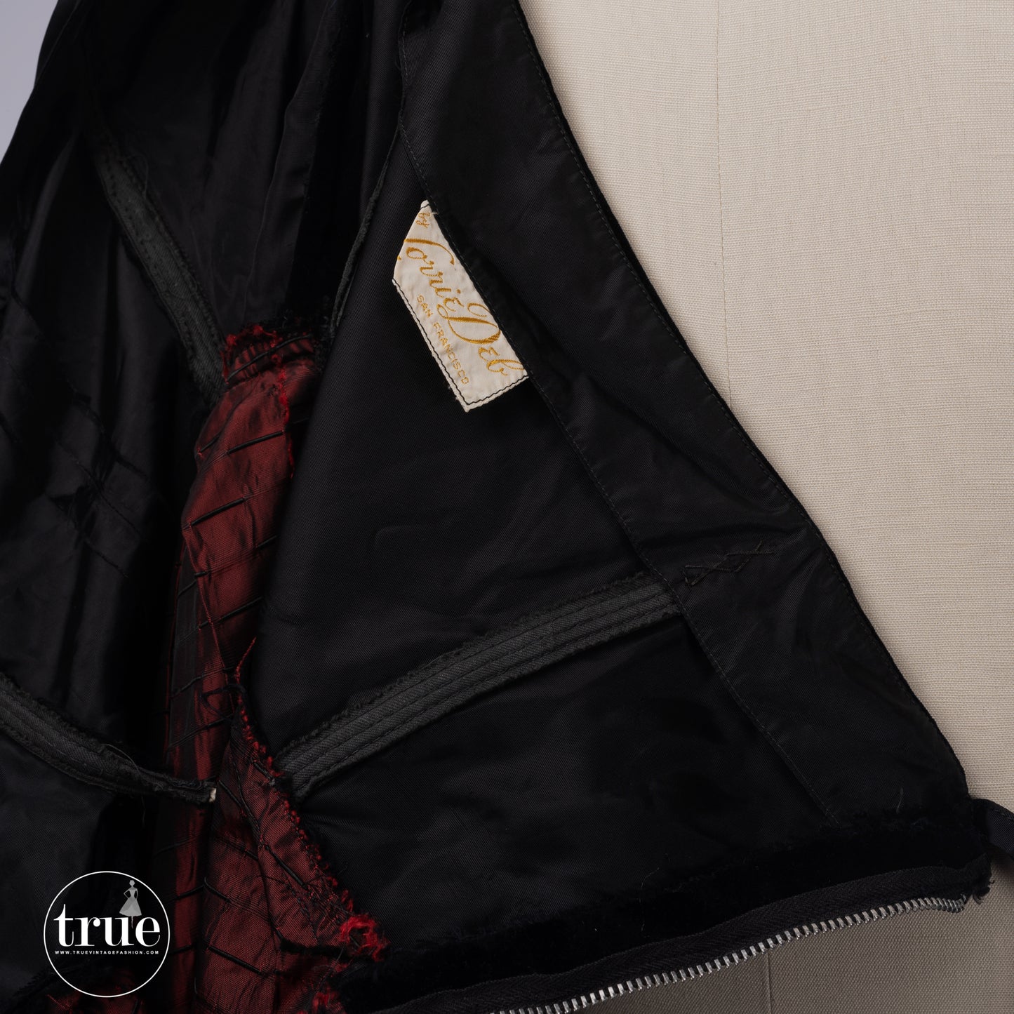 vintage 1950's dress ...red & black velvet halter Lorrie Deb of San Francisco dress