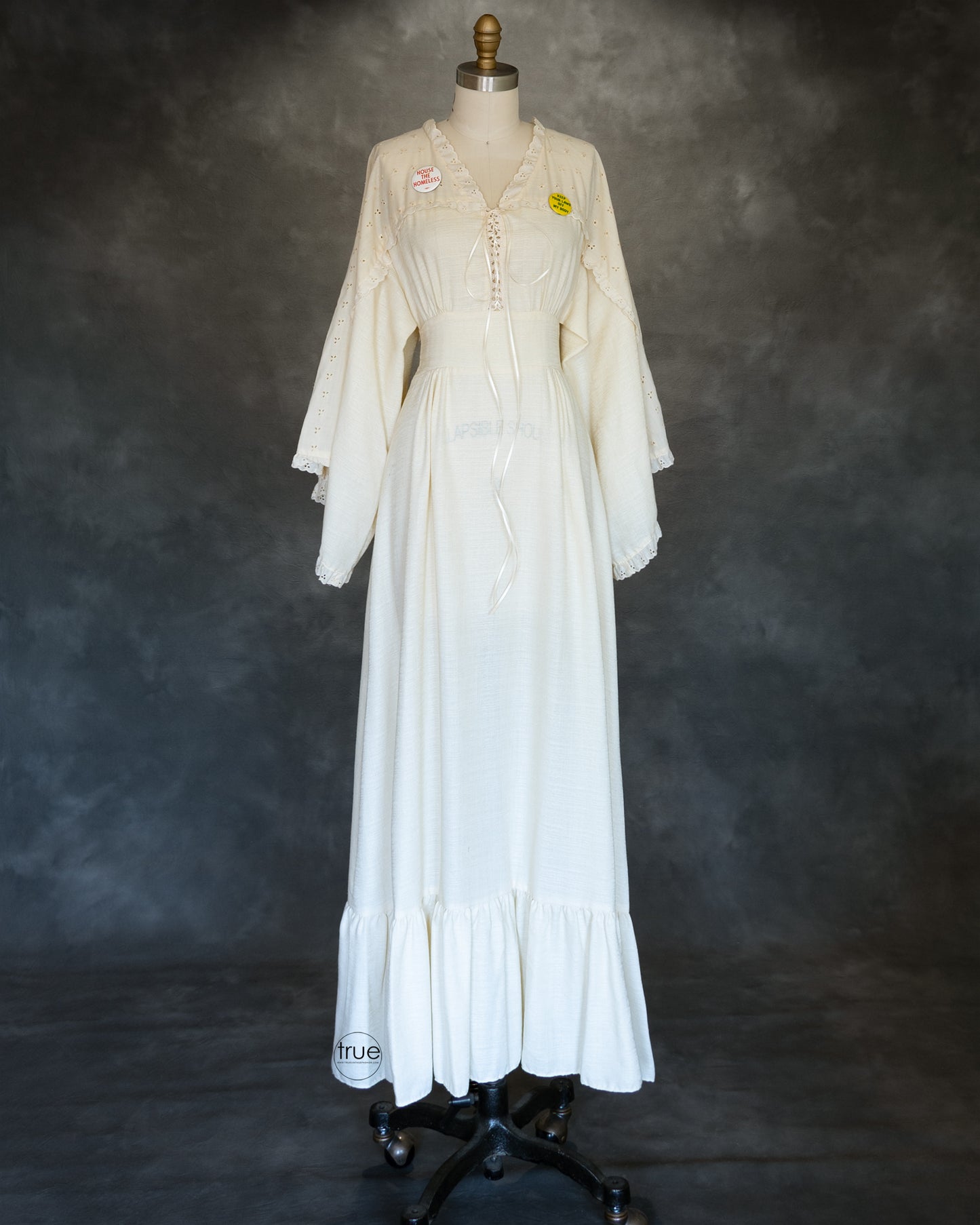 vintage 1970's dress ...fatm staple MALOUF of dallas gunne sax style angel sleeve maxi dress