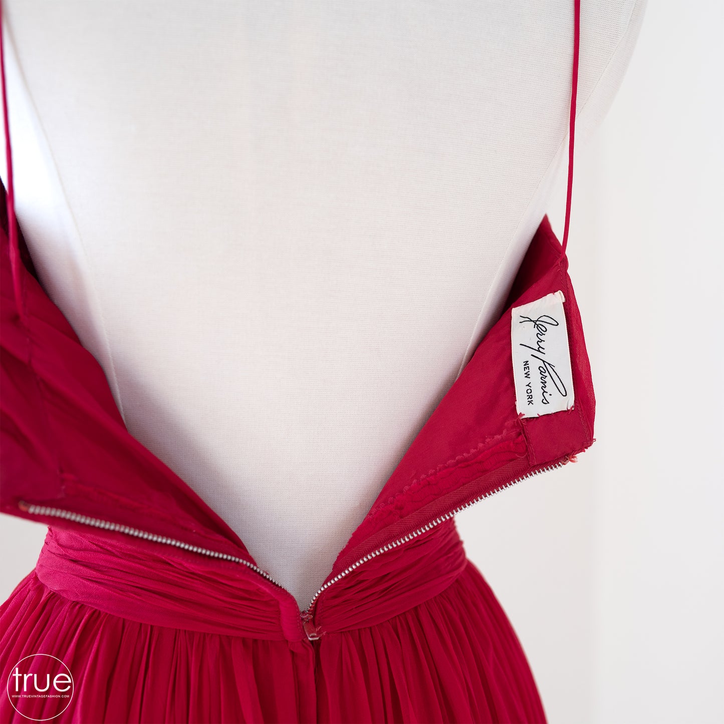 vintage 1950's dress ...designer Jerry Parnis cherry chiffon halter dress