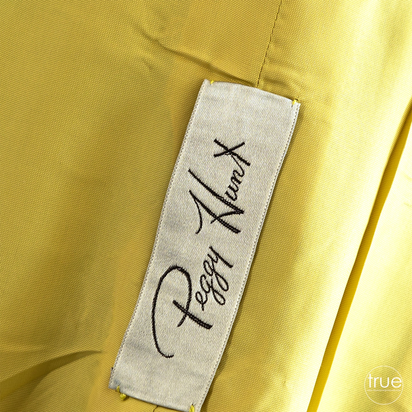 vintage 1960's dress ...gorgeous PEGGY HUNT chartreuse linen wiggle with corsage appliqués