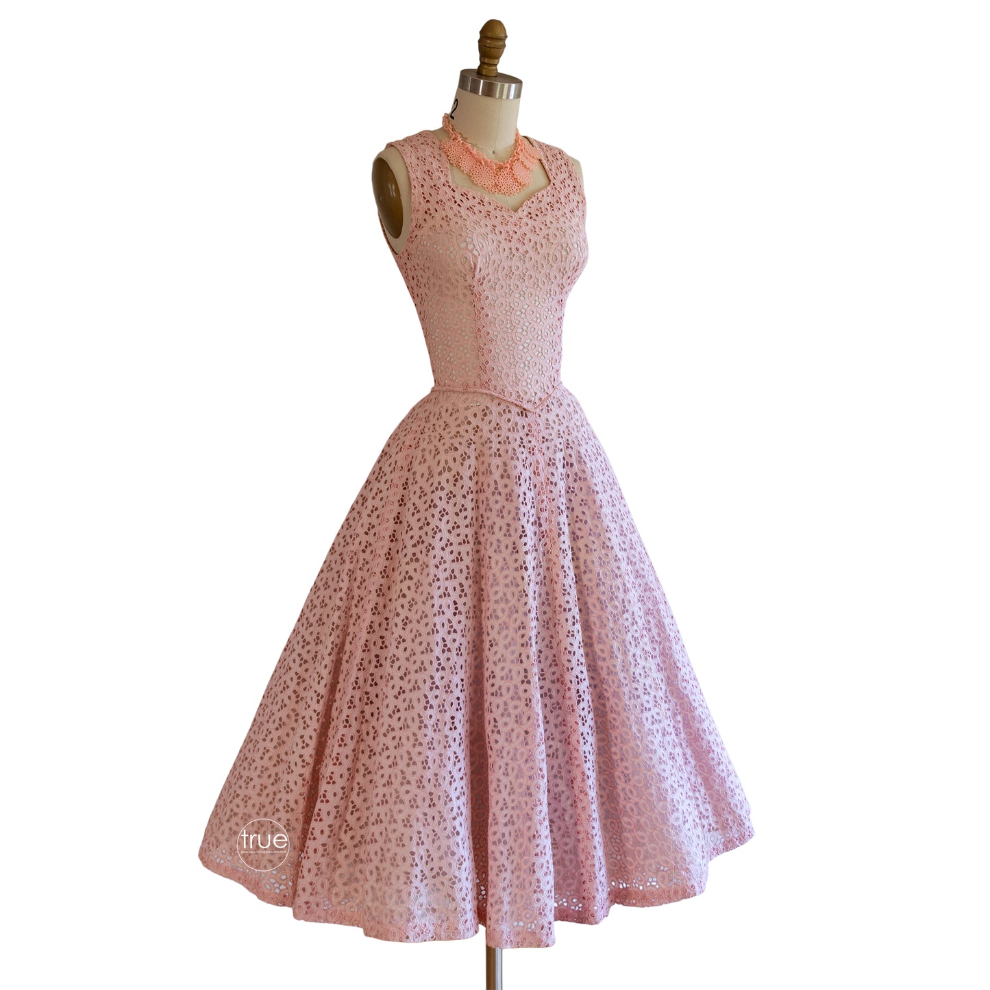 vintage 1950's dress ...flirty pretty in pink cotton eyelet semi sheer full skirt dress