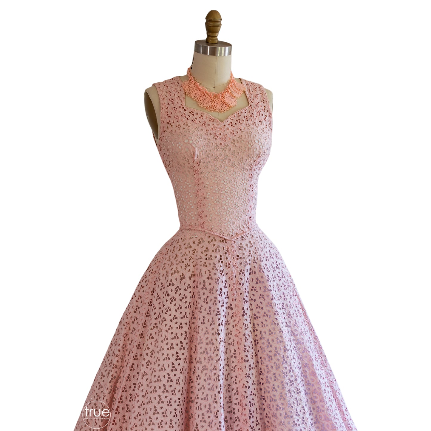 vintage 1950's dress ...flirty pretty in pink cotton eyelet semi sheer full skirt dress