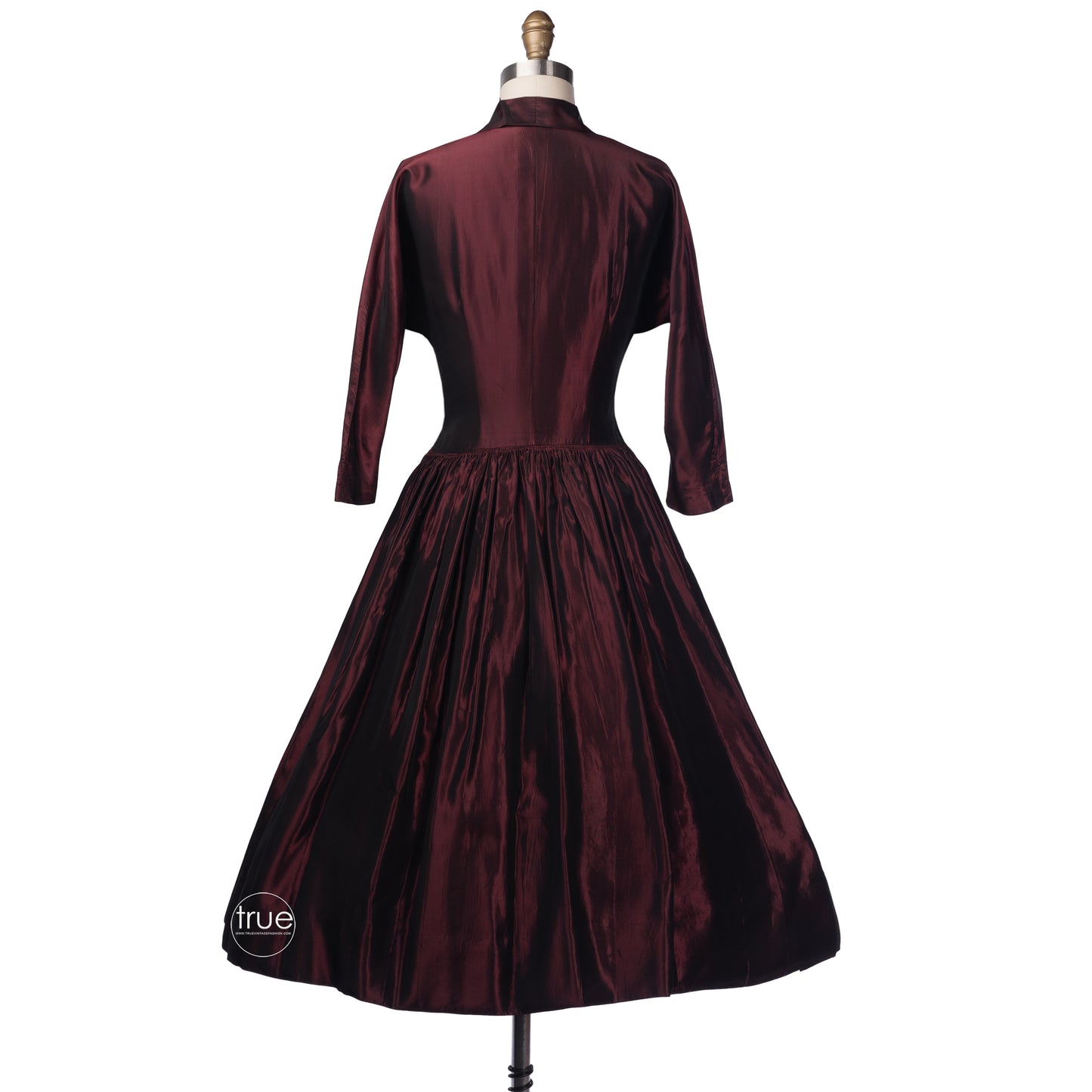 vintage 1950's dress ...classic garnet iridescent front zip dress with sunburst pleats