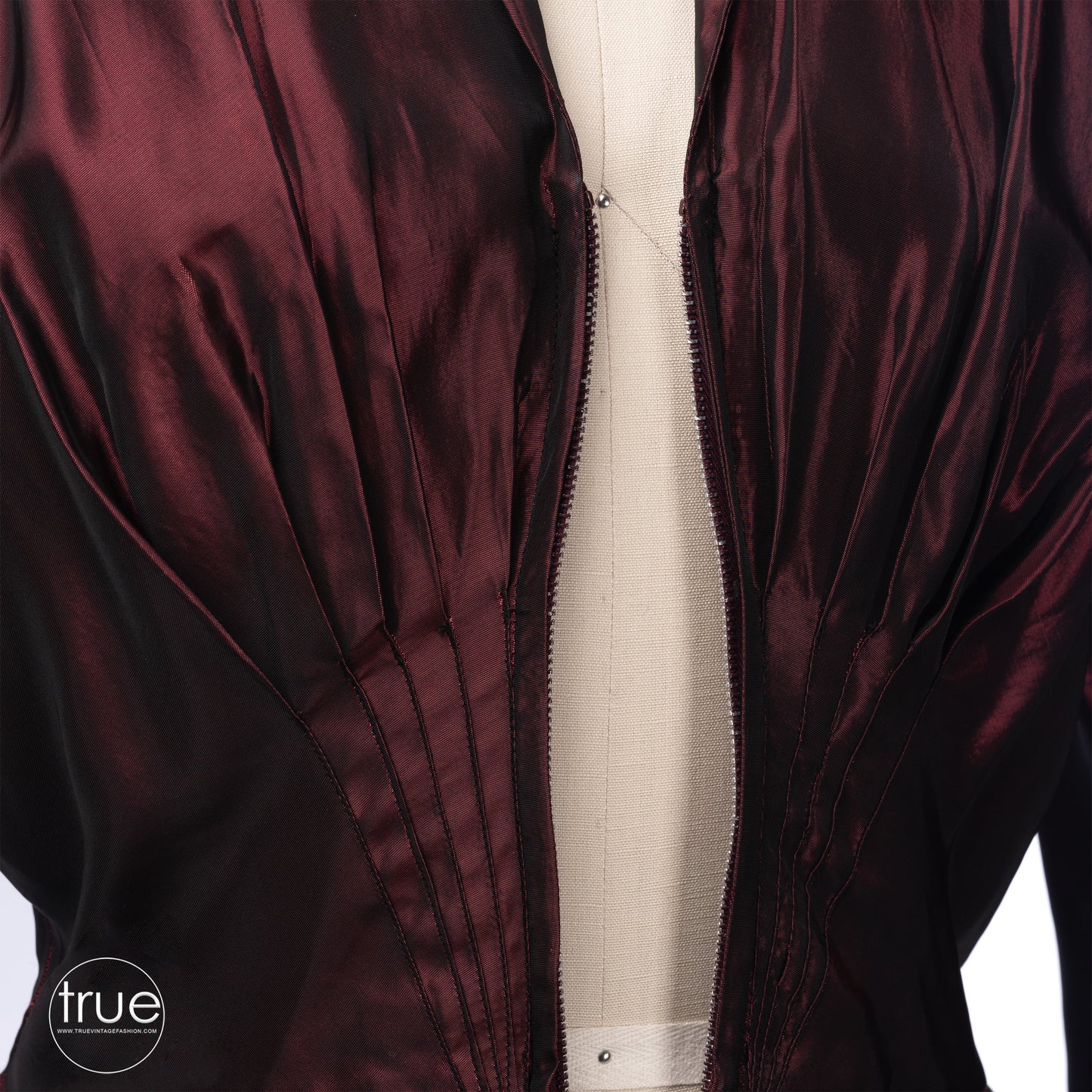 vintage 1950's dress ...classic garnet iridescent front zip dress with sunburst pleats