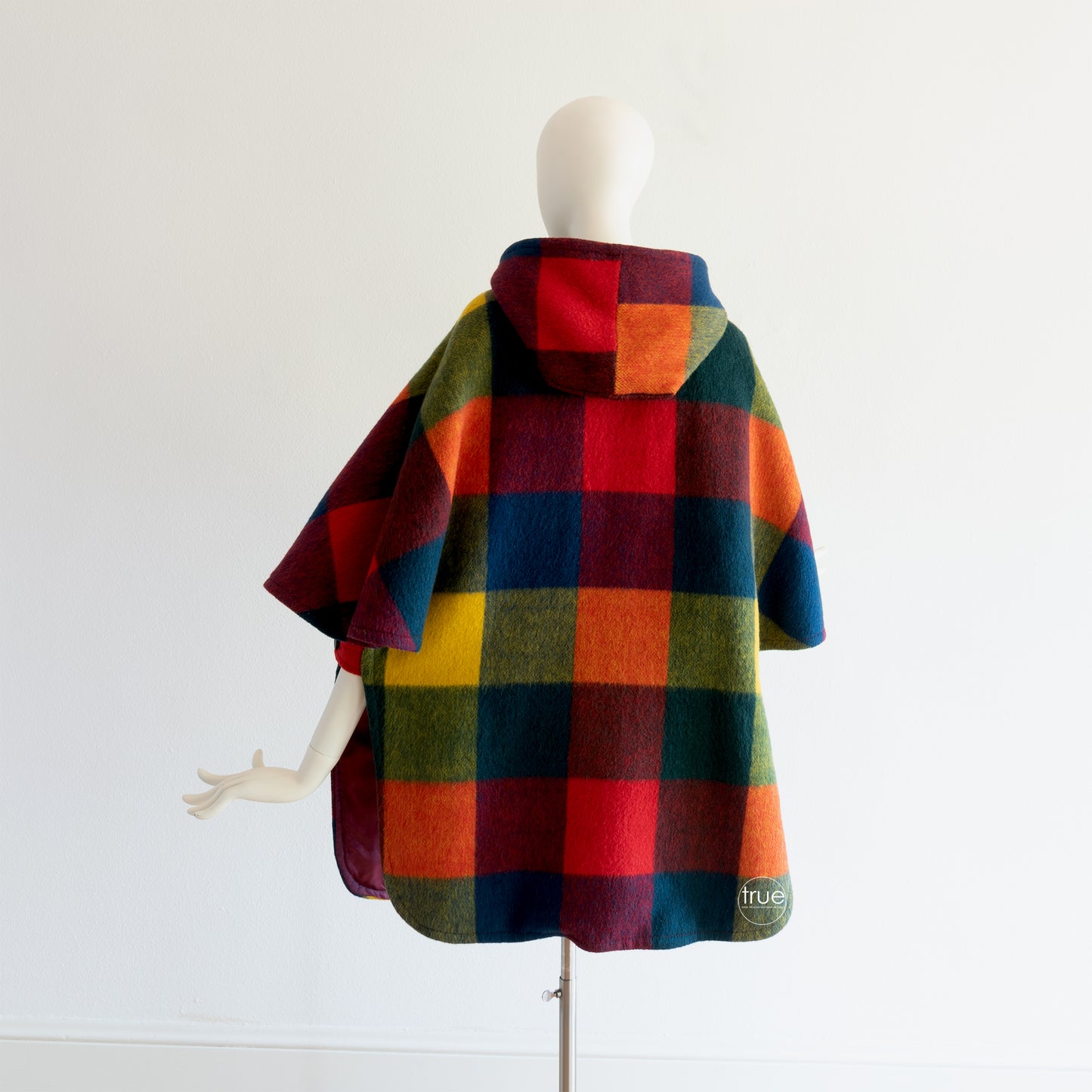 vintage 1970's coat ...2DIE4 hooded RAINBOW plaid cape poncho