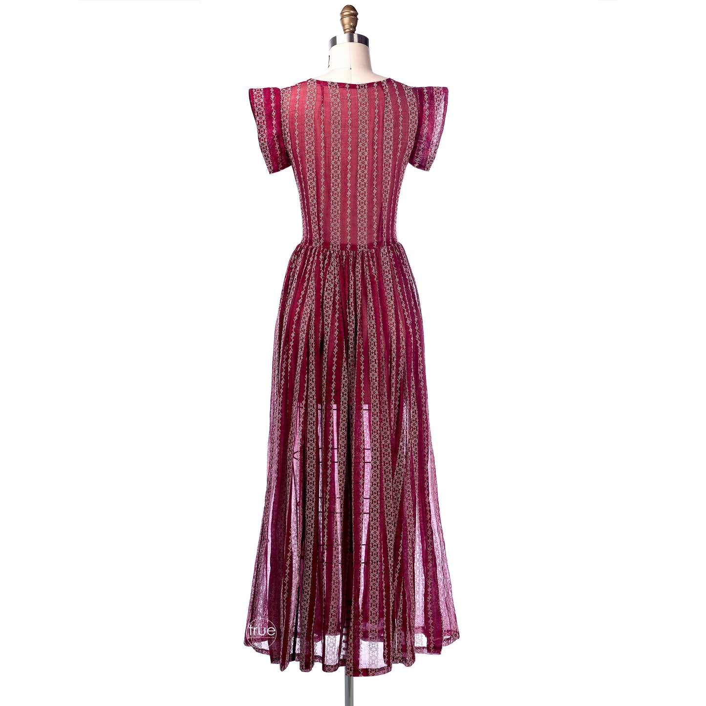 vintage 1930's dress ...flocked cranberry organza semi-sheer midi dress