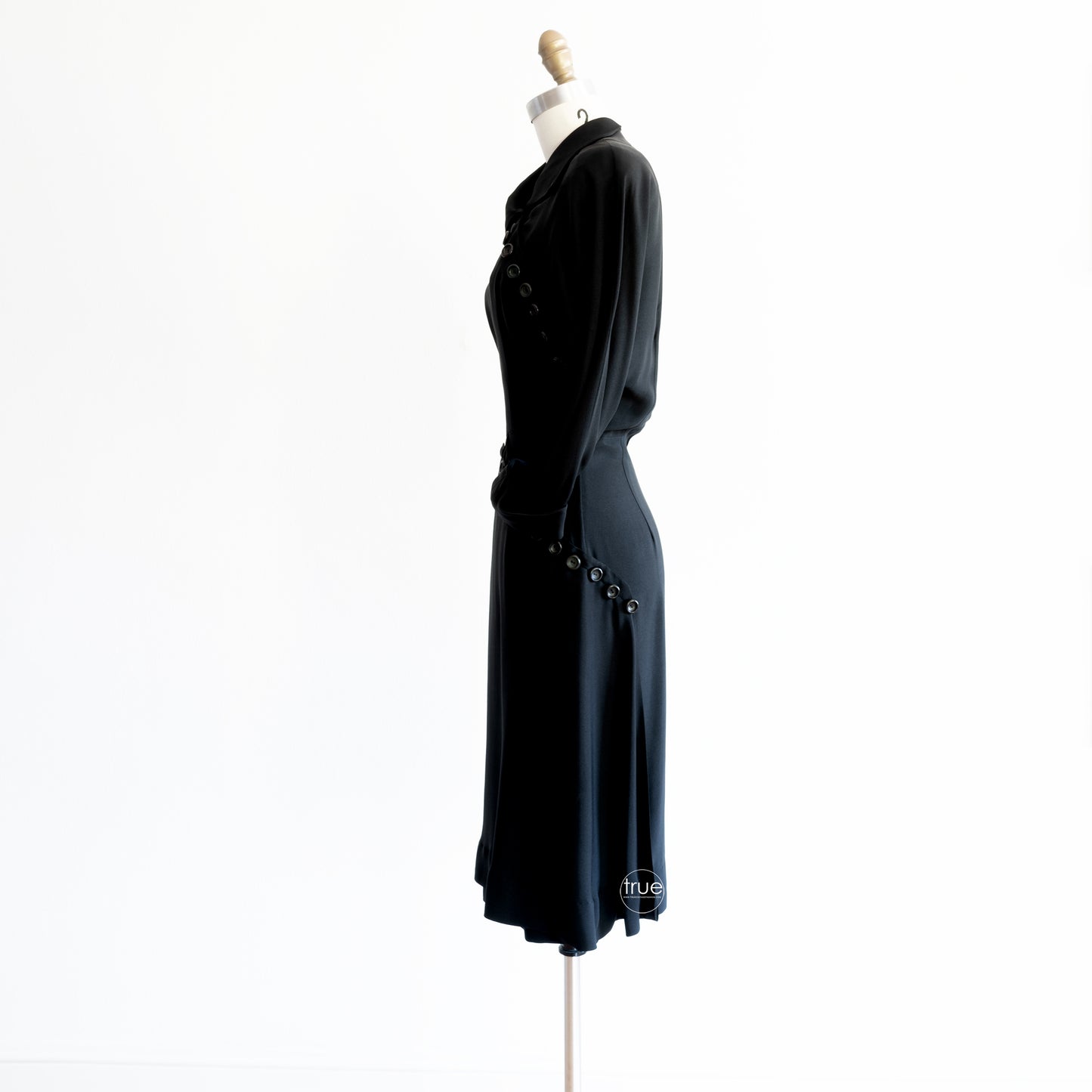vintage 1940's dress ...jet black HERBERT SCHNEIDER asymmetrical noir dress