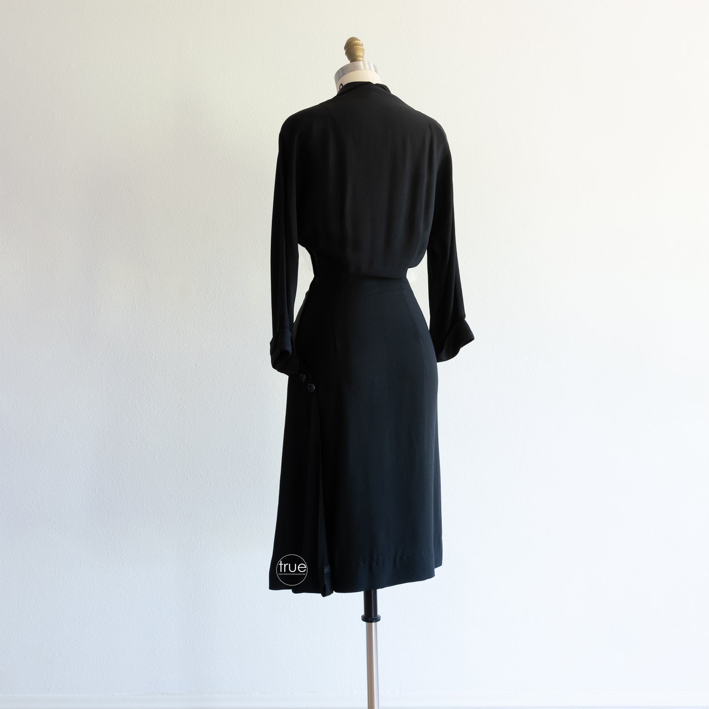 vintage 1940's dress ...jet black HERBERT SCHNEIDER asymmetrical noir dress