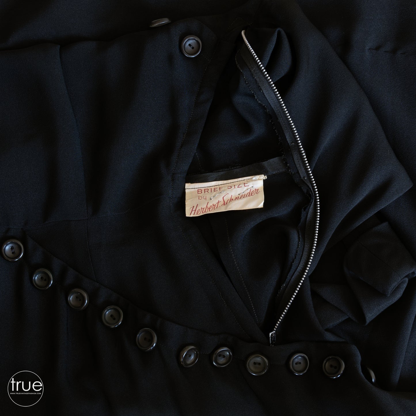 vintage 1940's dress ...jet black HERBERT SCHNEIDER asymmetrical noir dress