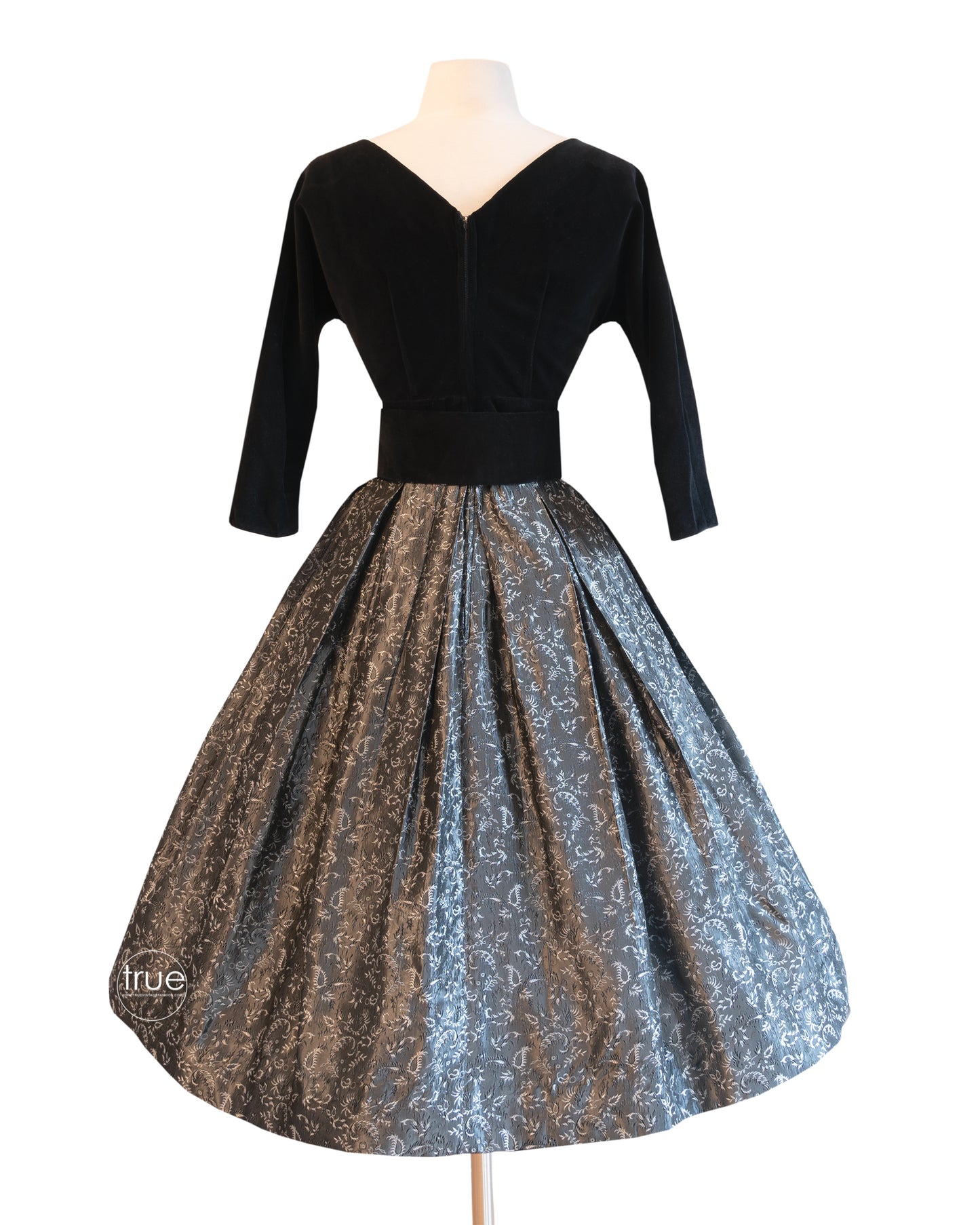 vintage 1950's dress ...classic beauty Suzy Perette velvet bodice & metallic gray jacquard skirt
