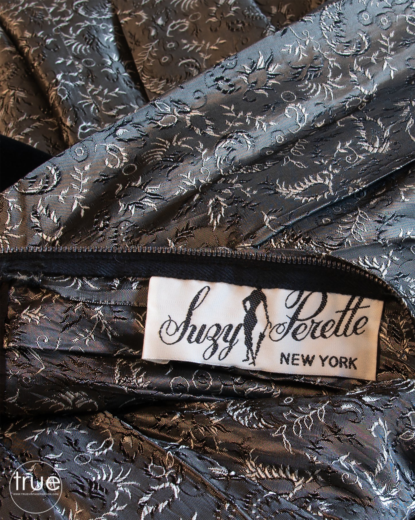 vintage 1950's dress ...classic beauty Suzy Perette velvet bodice & metallic gray jacquard skirt