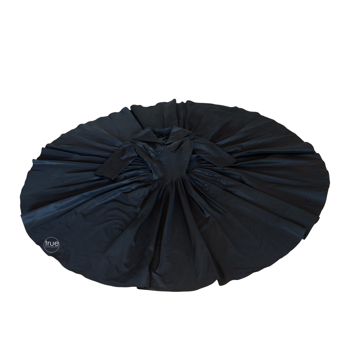 1950's style dress ...luxury designer RICKIE FREEMAN for Teri Jon black silk peau de soie dress