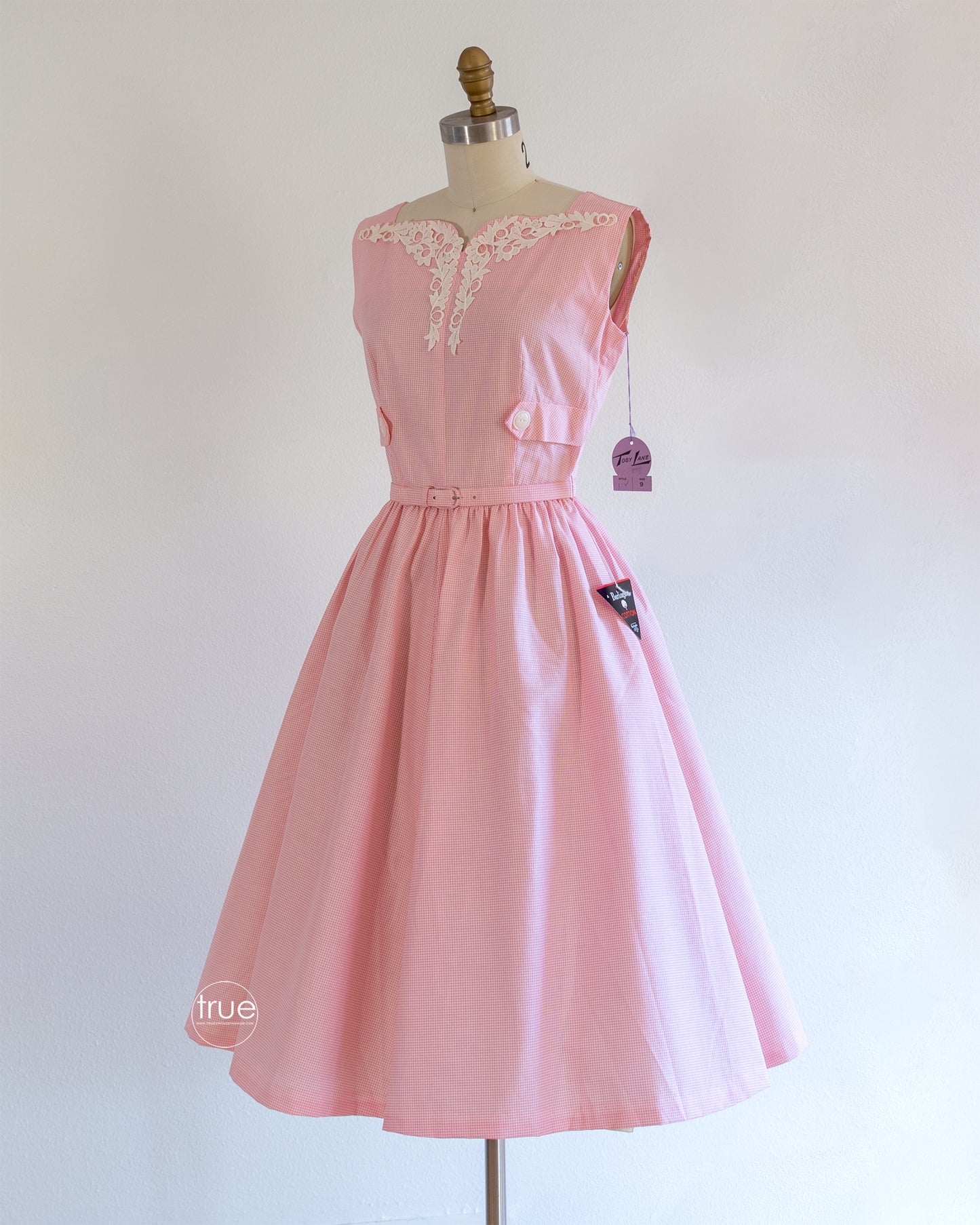 vintage 1950's dress ...deadstock Toby Lane pink checked cotton dress