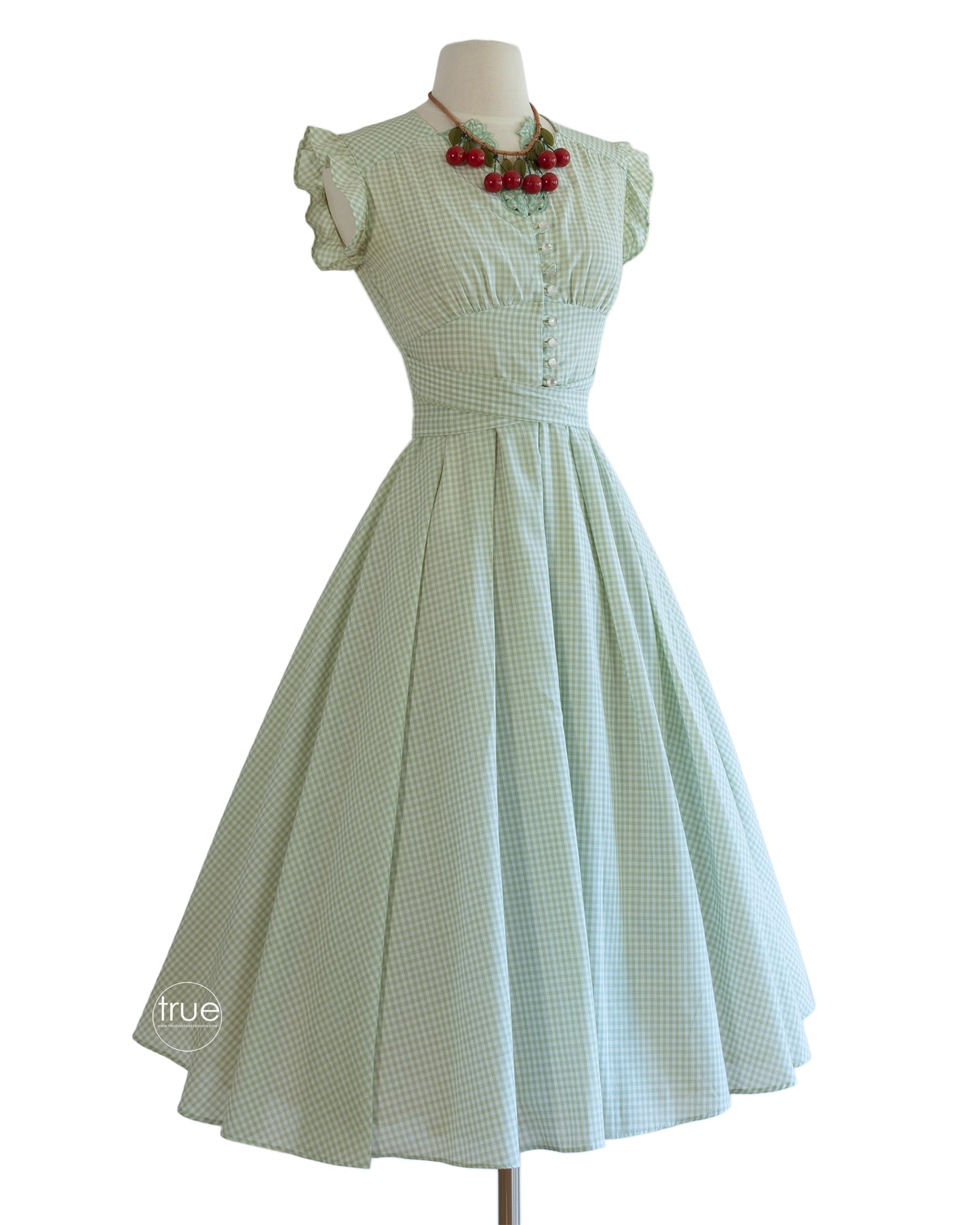 vintage 1970's dress ...sweetest ever 1930's style Vicky Vaughn green gingham dress