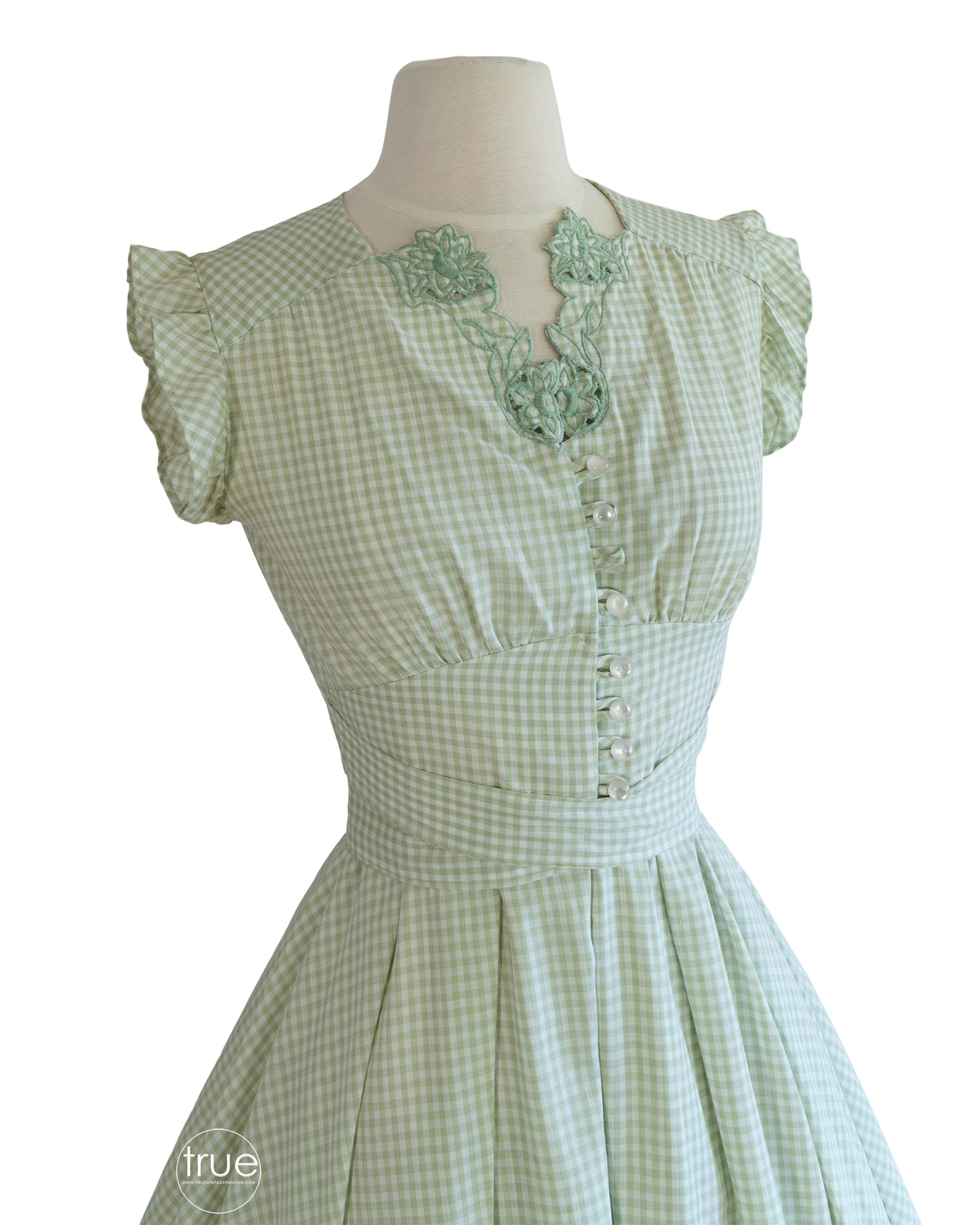 vintage 1970's dress ...sweetest ever 1930's style Vicky Vaughn green gingham dress