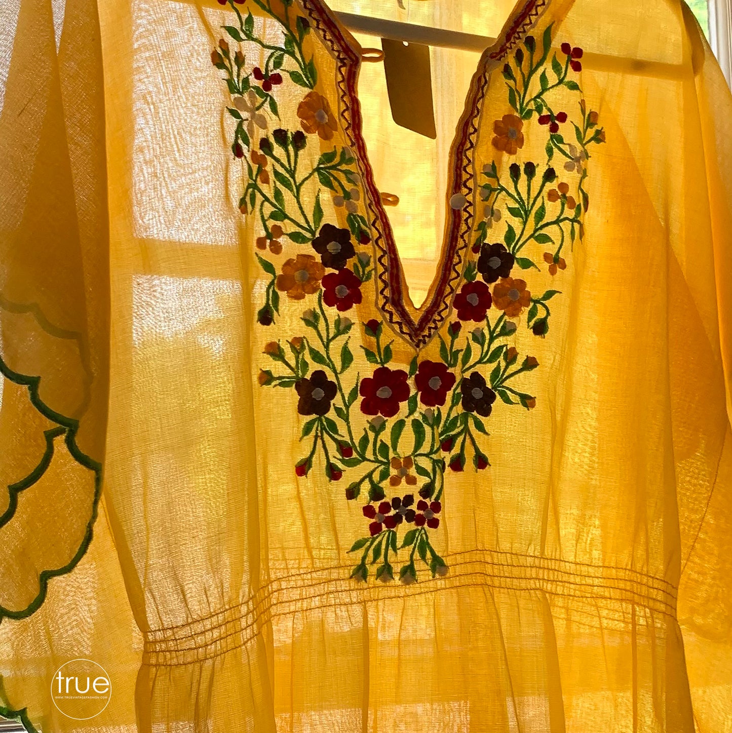 vintage 1970's top ...gorgeous golden yellow embroidered gauzy poncho top
