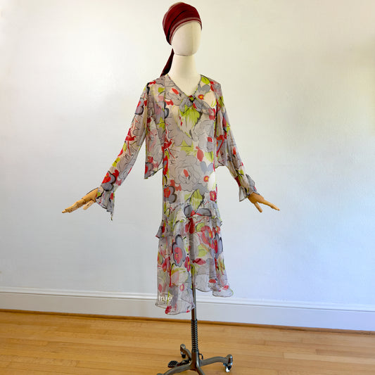 vintage 1920's dress ...fabulous semi-sheer deco floral print dress & jacket