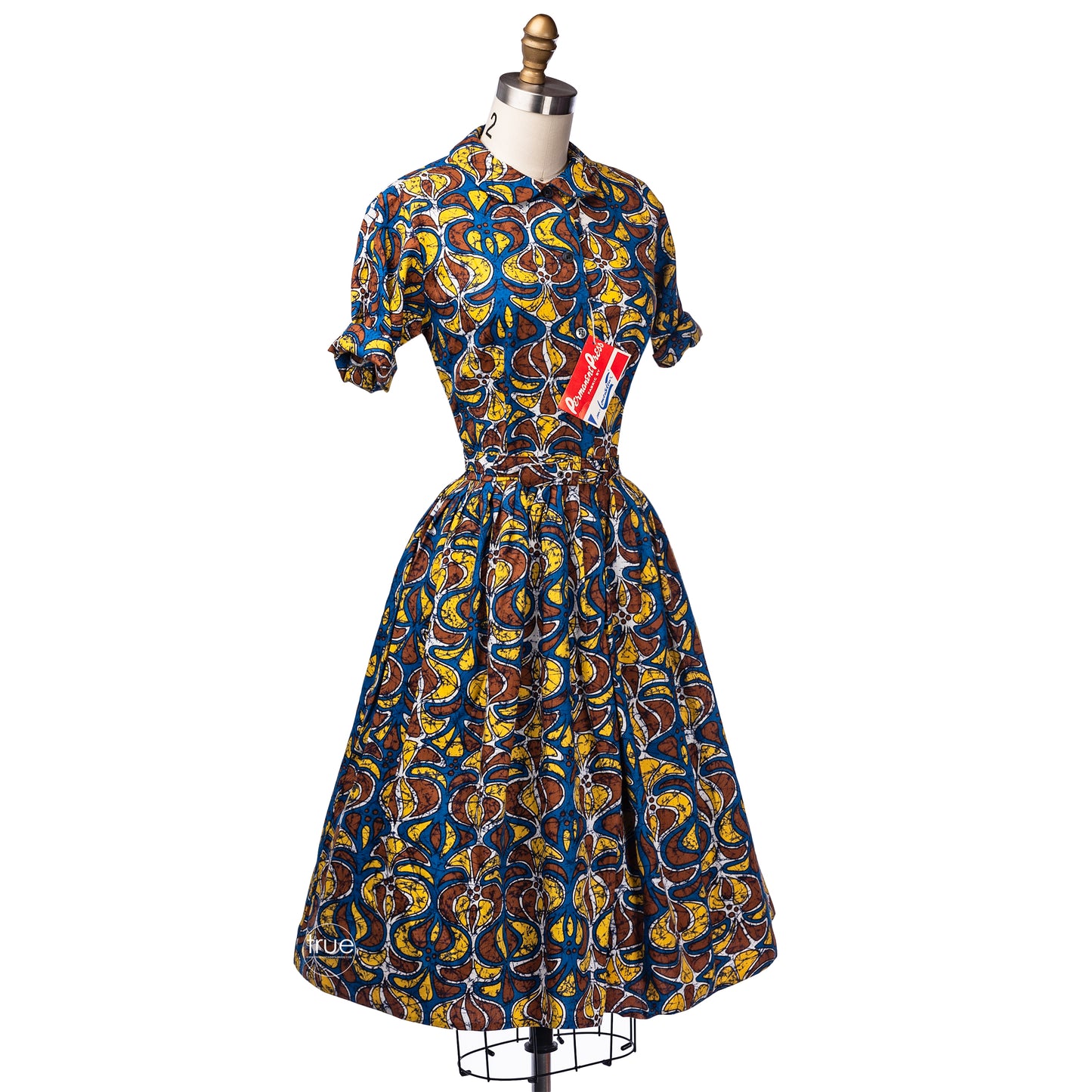 vintage 1960’s dress ...deadstock hawaiian tiki M. Lowenstein mid-century tapa print shirtwaist dress