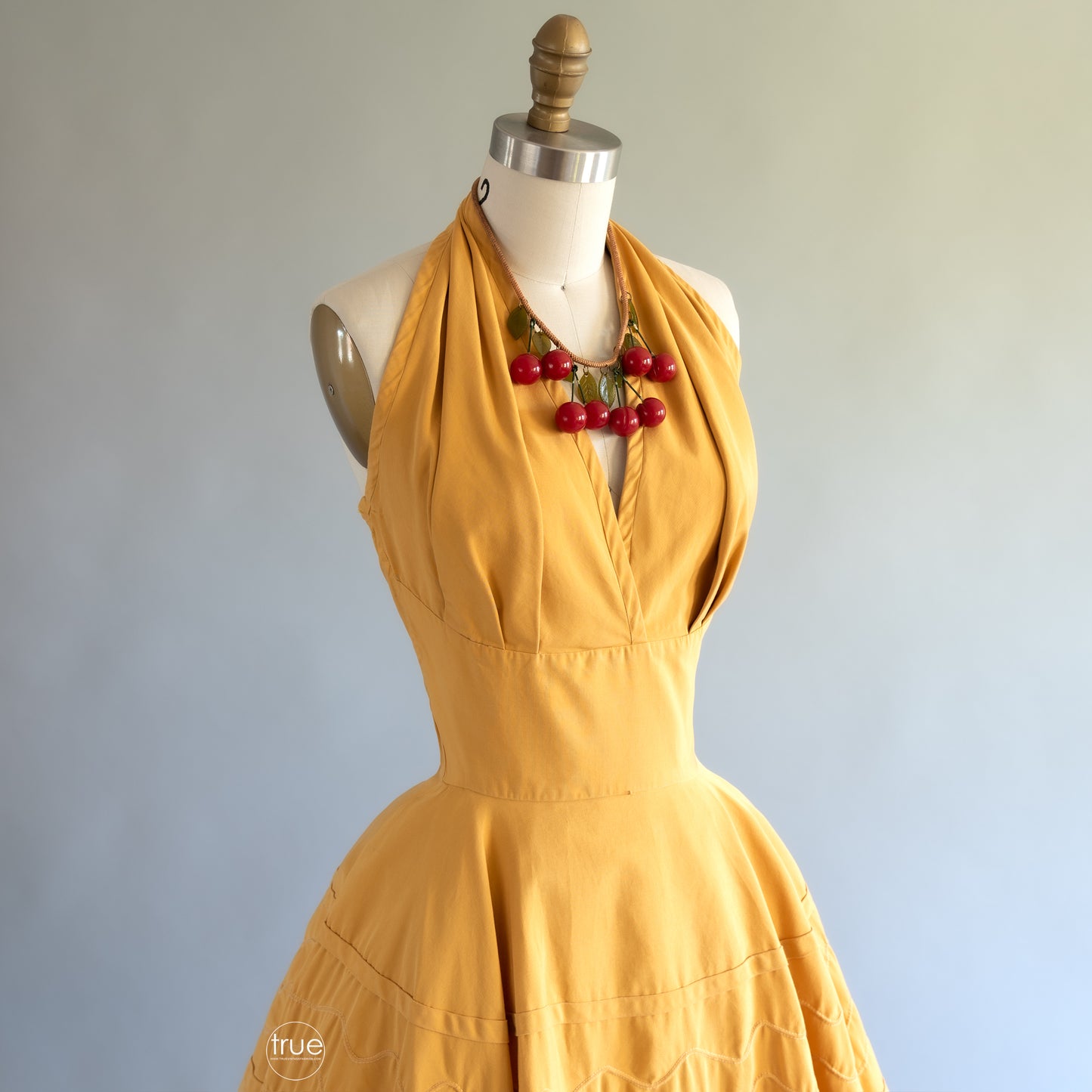 vintage 1950's dress ...quintessential PARADE New York golden maize trapunto halter dress