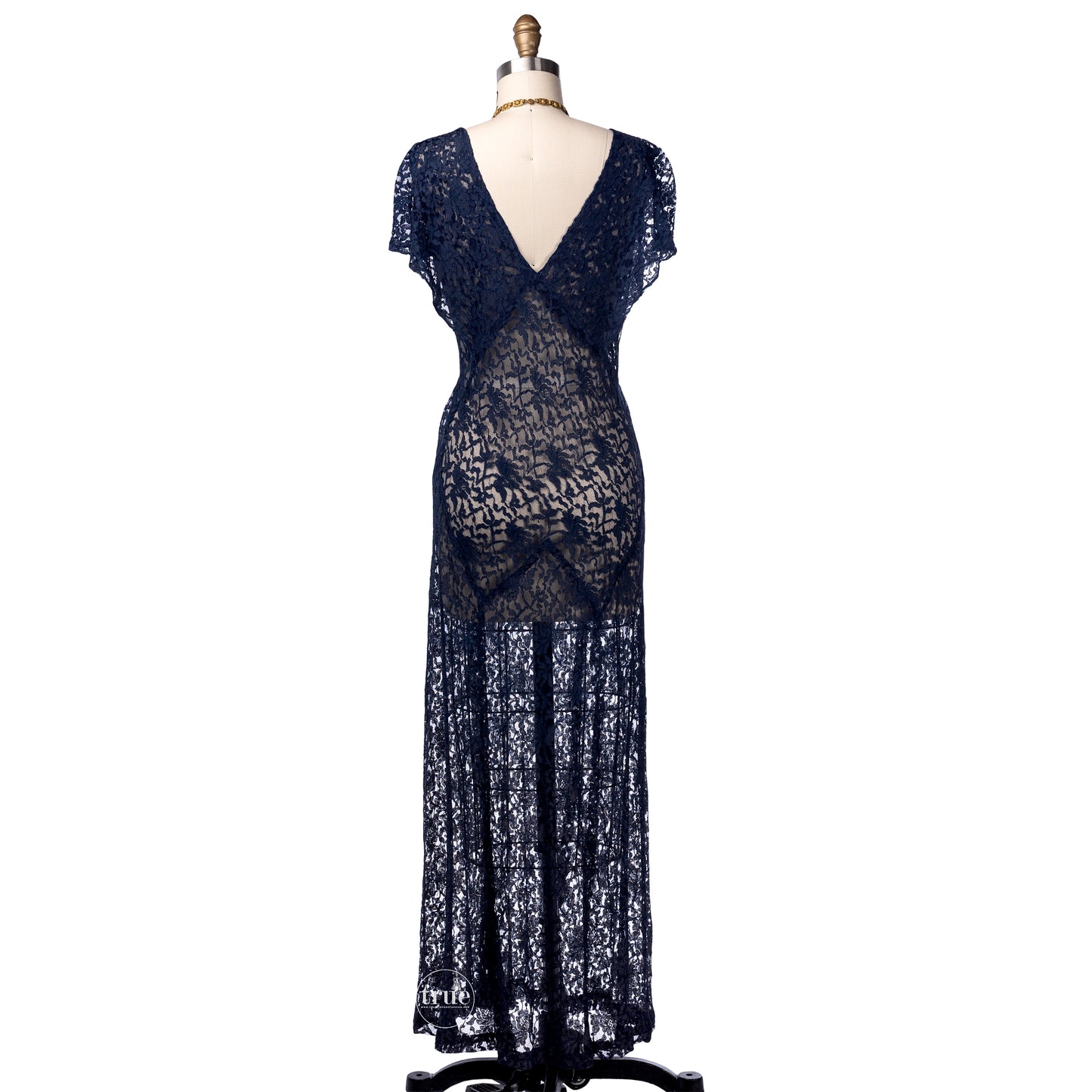 vintage 1930's dress ...gorgeous blue lace long dress with slip sleeve jacket