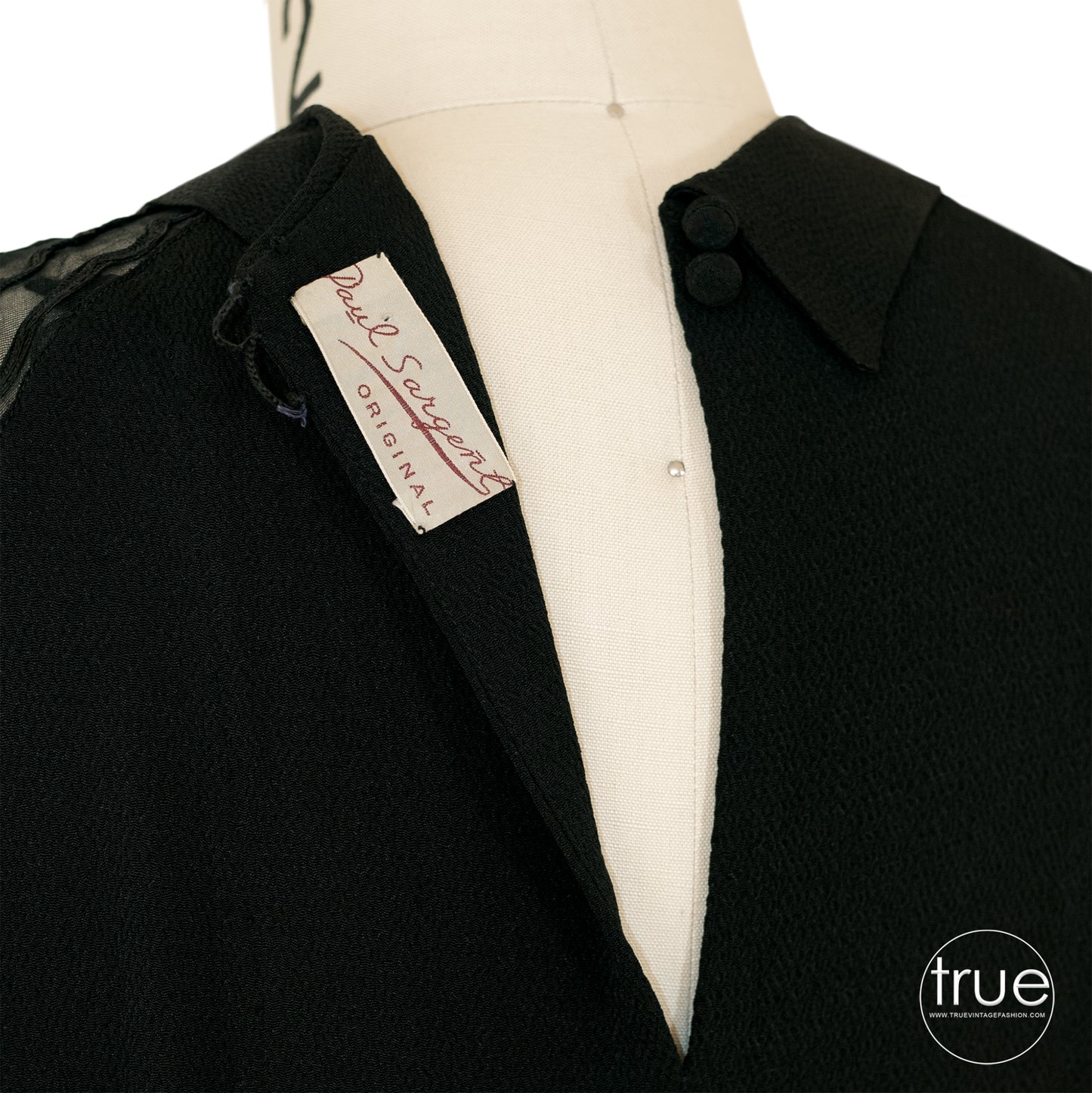 vintage 1930's dress ...designer Paul Sergeñt black crepe dress w/ flared sleeves