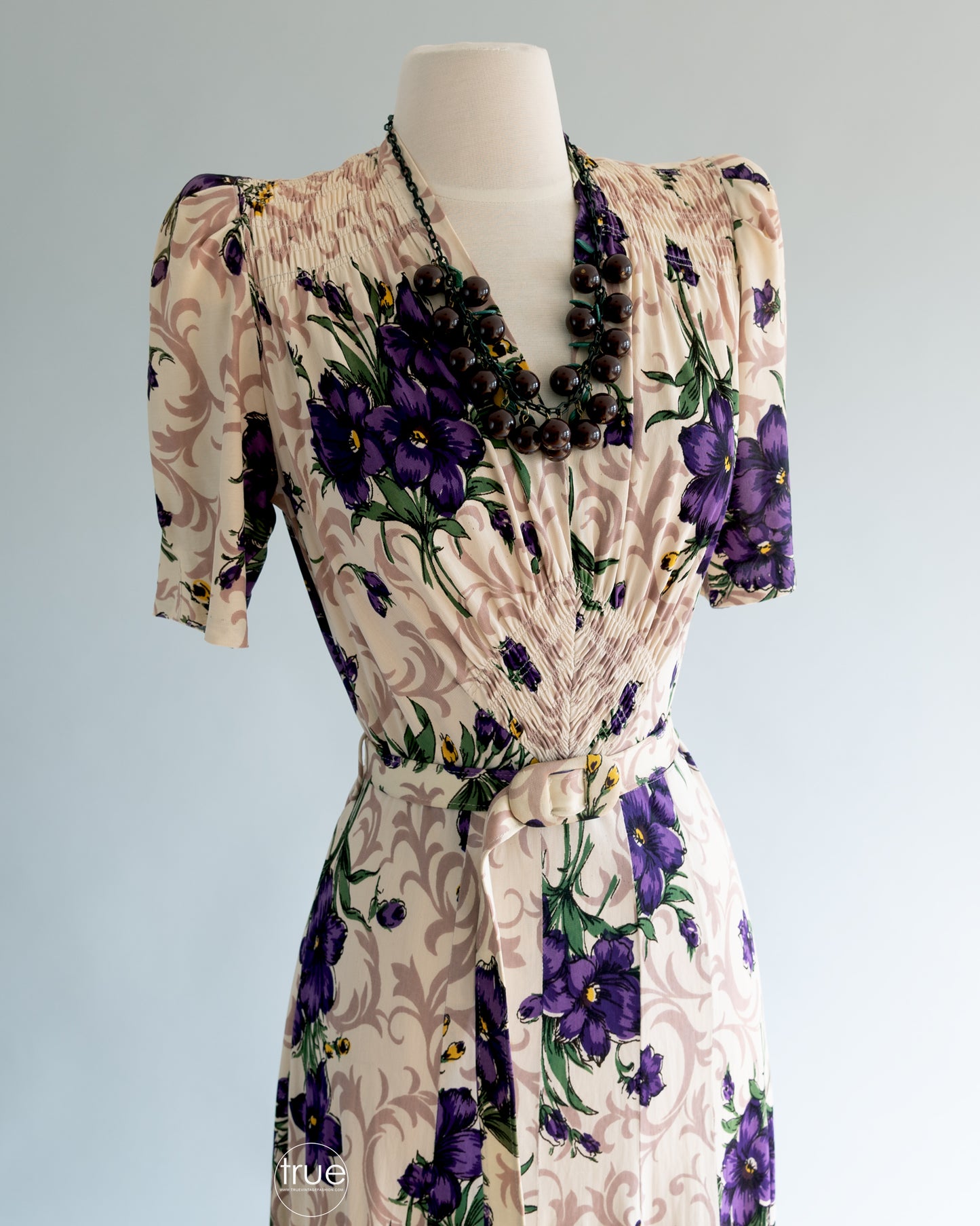 vintage 1930's dress ...the sweetest floral dress with wonderful shirring details & padded puff sleeves