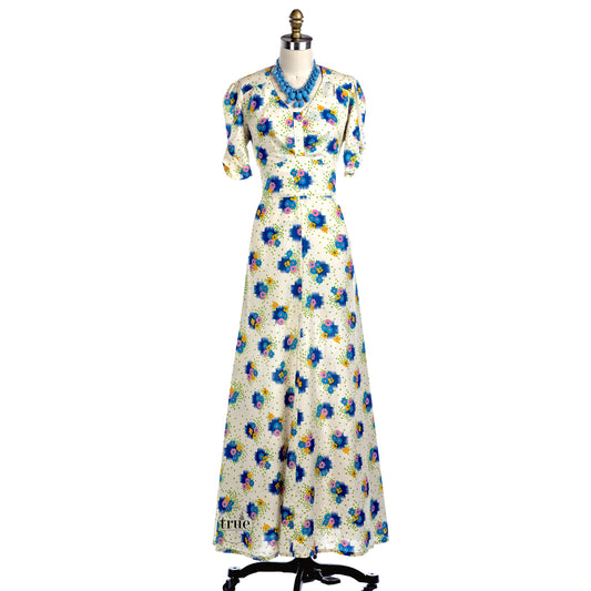 1940's floral novelty print maxi dress