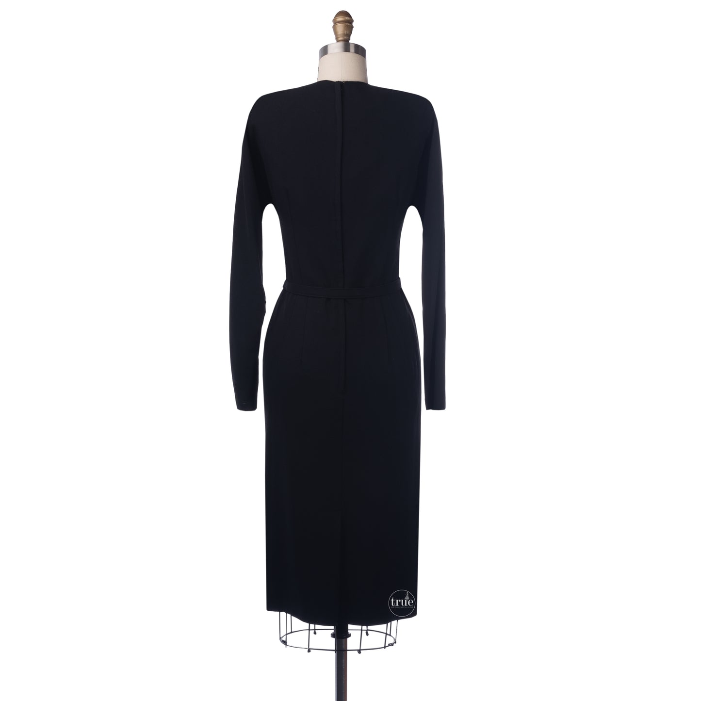 reserved 1950's black crepe deco draped wiggle dress