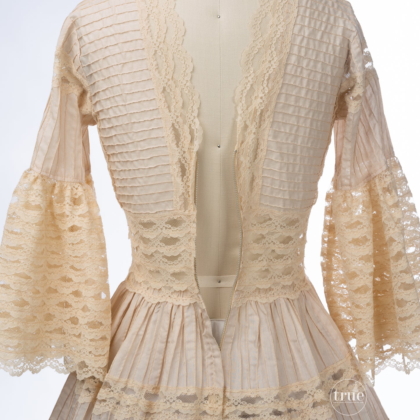 vintage 1940's dress ...classic Mexican pintucks and lace nude cotton full skirt dress