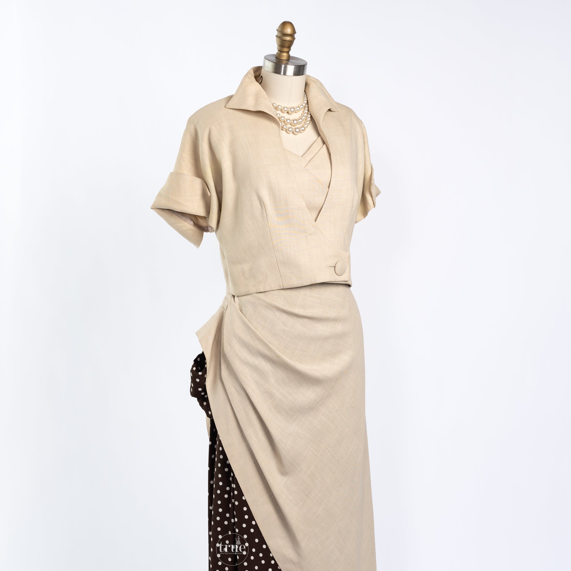 vintage 1940's dress moygashel linen double petal bust dress &  jacket