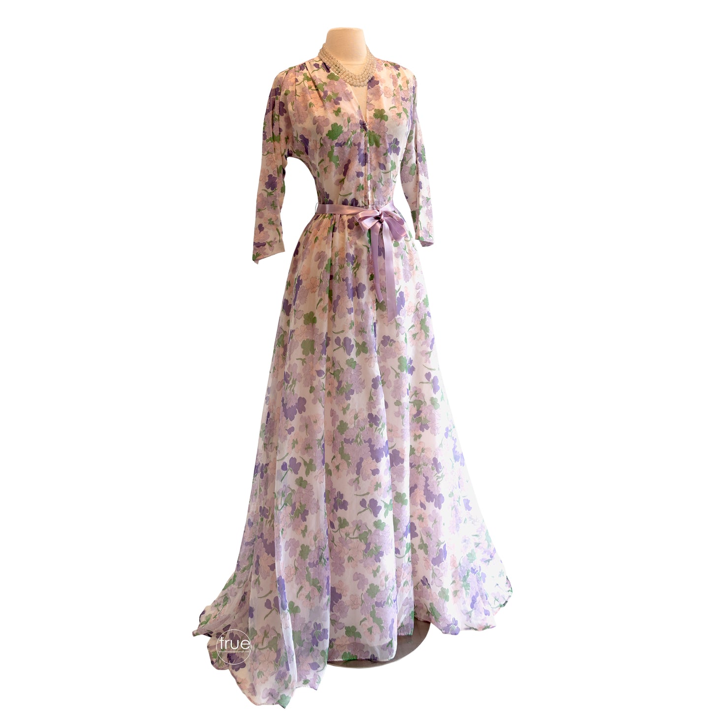vintage 1940's dress ...ethereal floaty spring floral dressing gown unworn