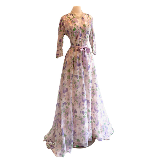 vintage 1940's dress ...ethereal floaty spring floral dressing gown unworn