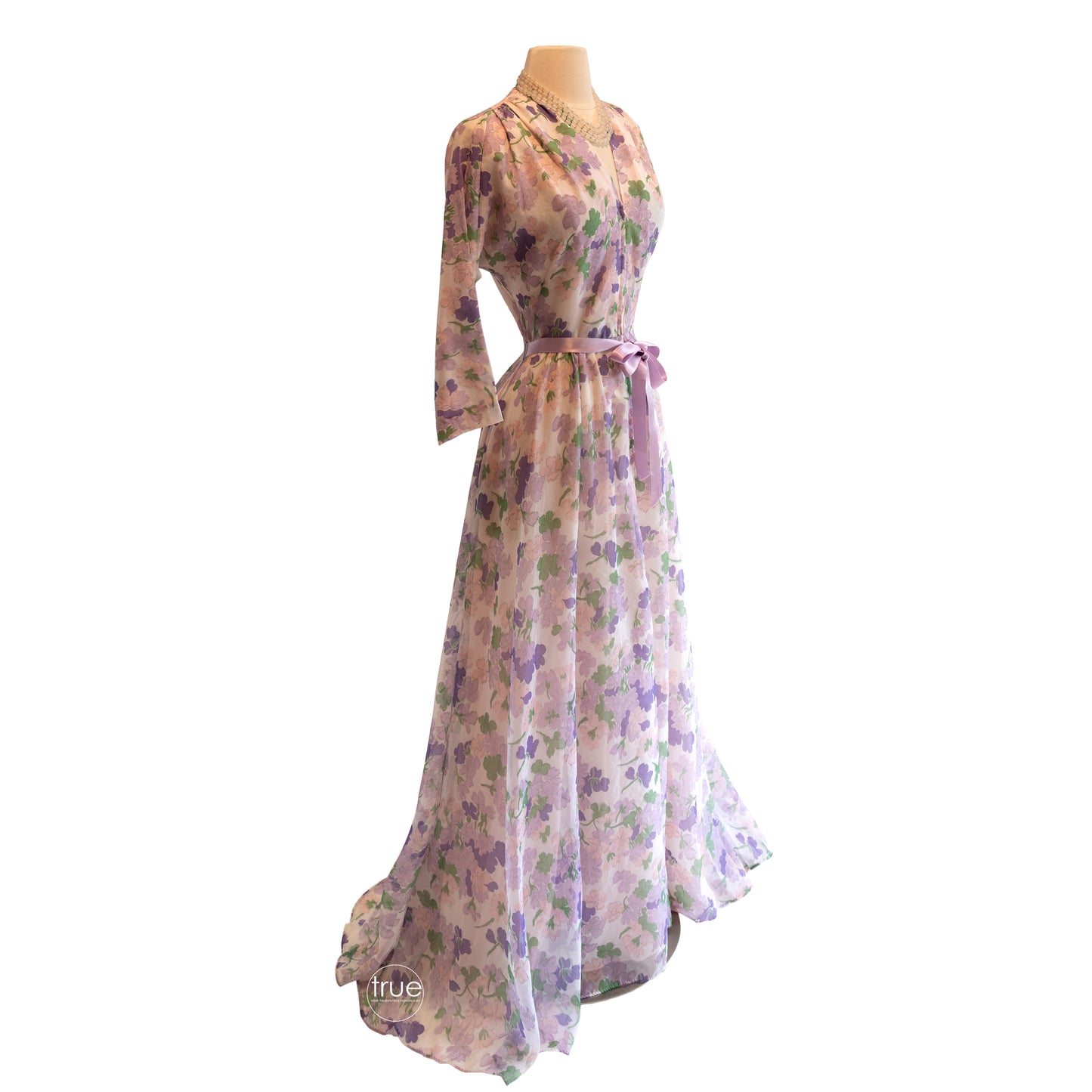 vintage 1940's dress ...ethereal floaty spring floral dressing gown unworn