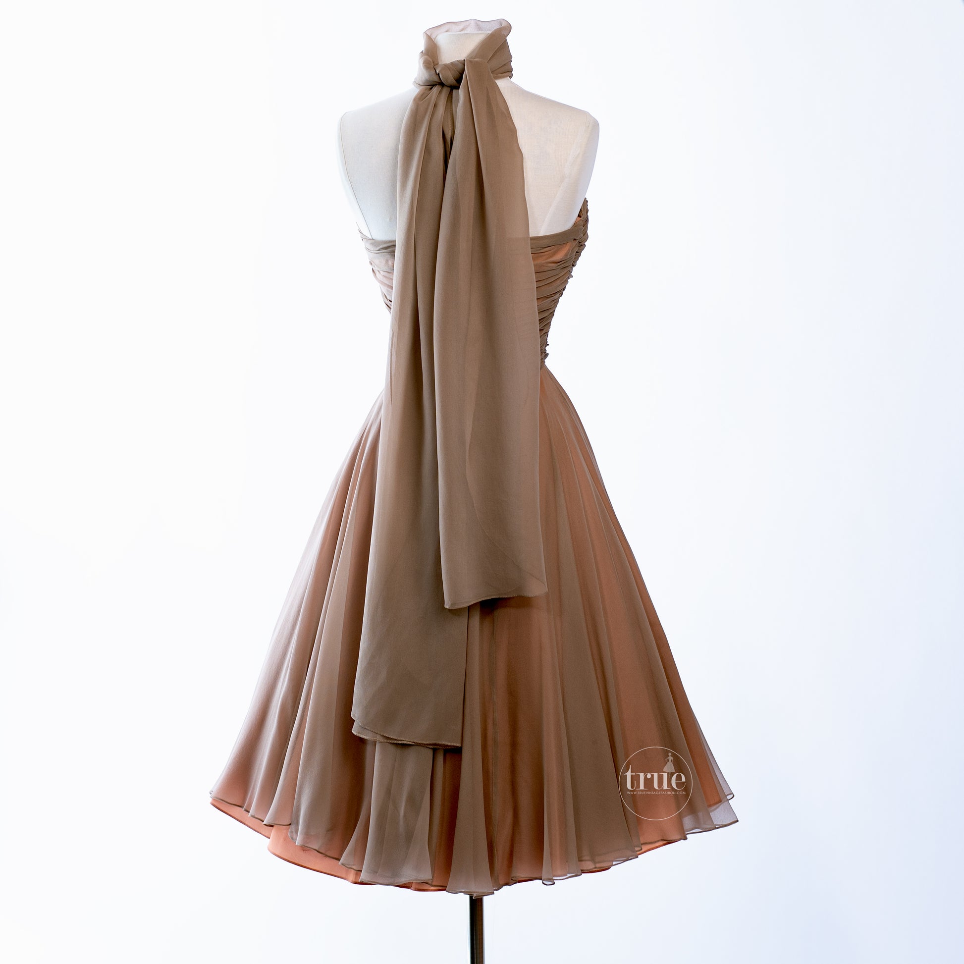 vintage 1950's dress ...dreamy ESTELLE ALLARDALE of beverly hills shirred bodice BOMBSHELL shelf-bust silk chiffon cocktail party dress with shawl