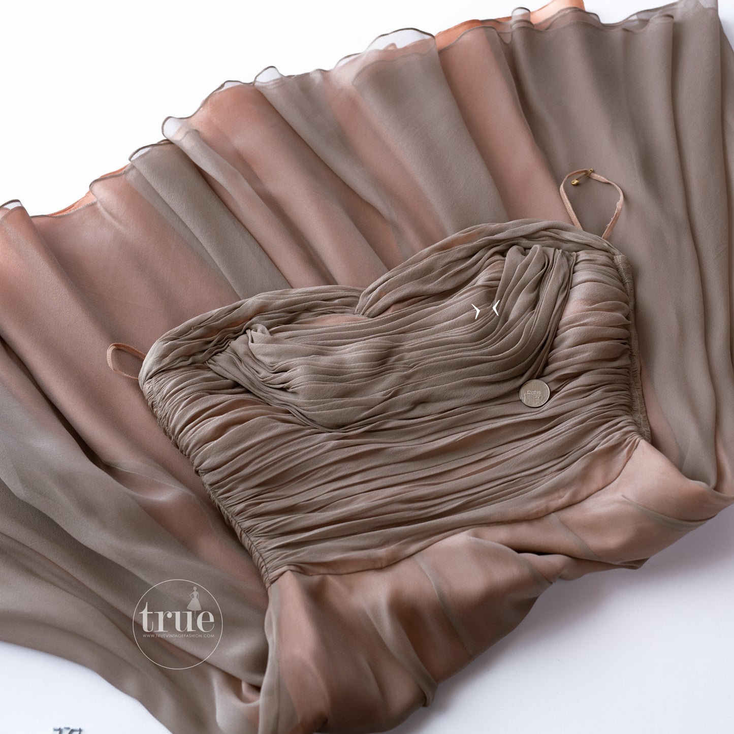1950's Estelle Allardale silk chiffon dress with shelf-bust & shawl