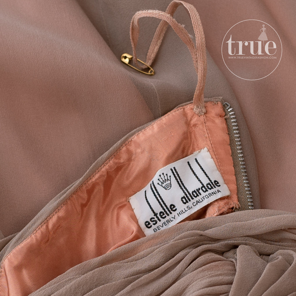 1950's Estelle Allardale silk chiffon dress with shelf-bust & shawl