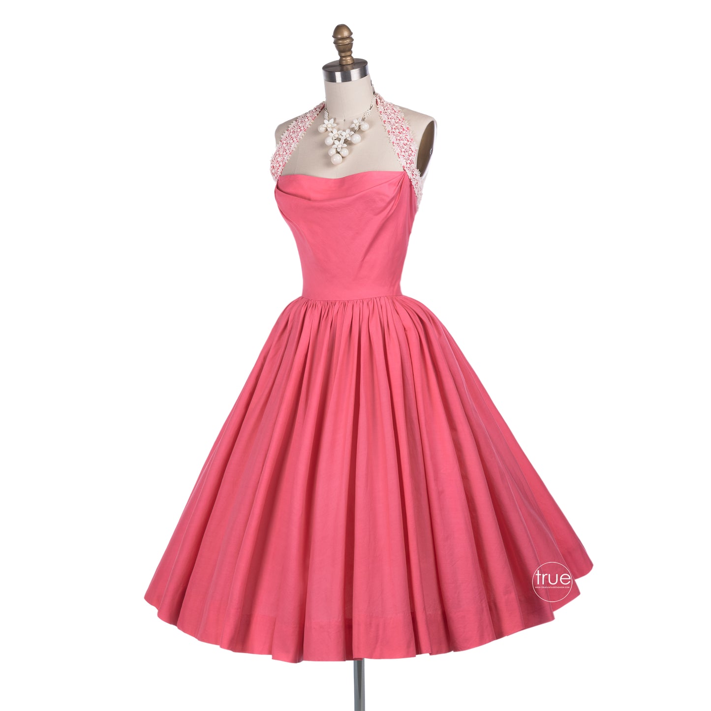 vintage 1950's dress ...pretty in Elaine Terry flamingo pink halter dress