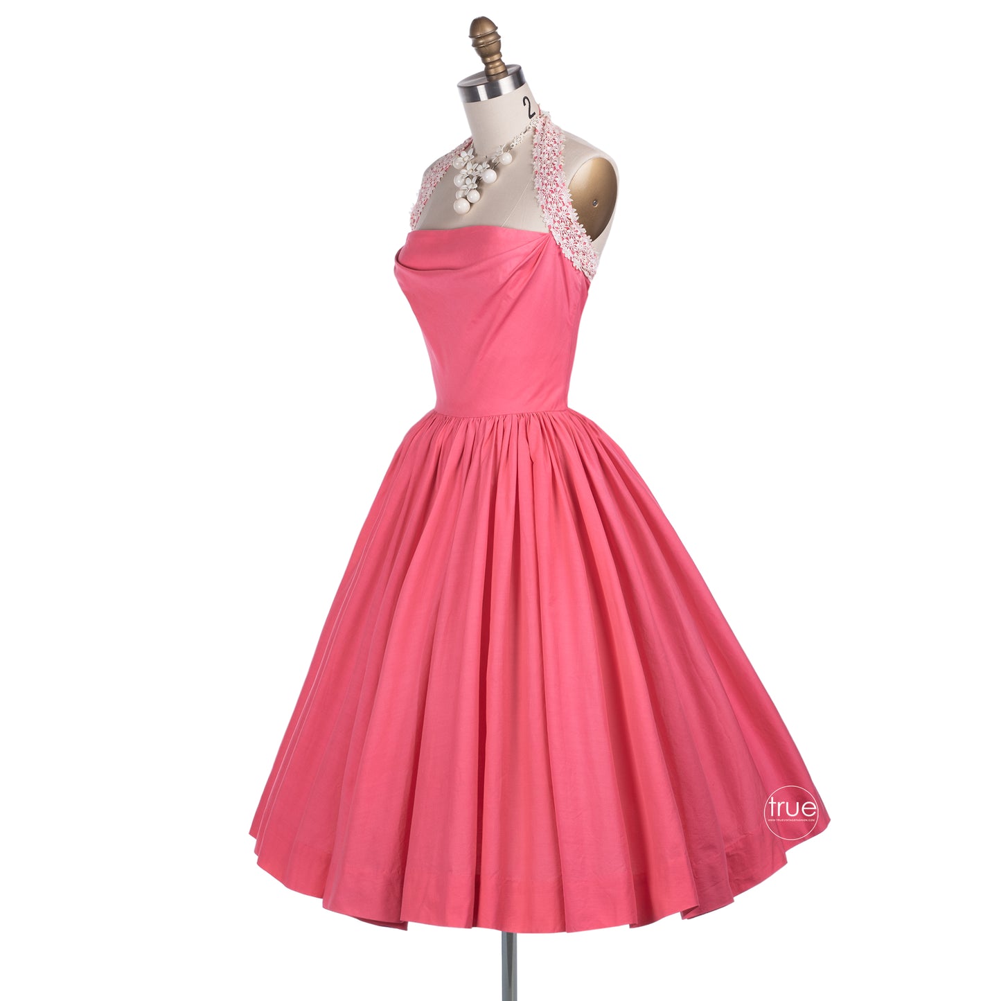 vintage 1950's dress ...pretty in Elaine Terry flamingo pink halter dress