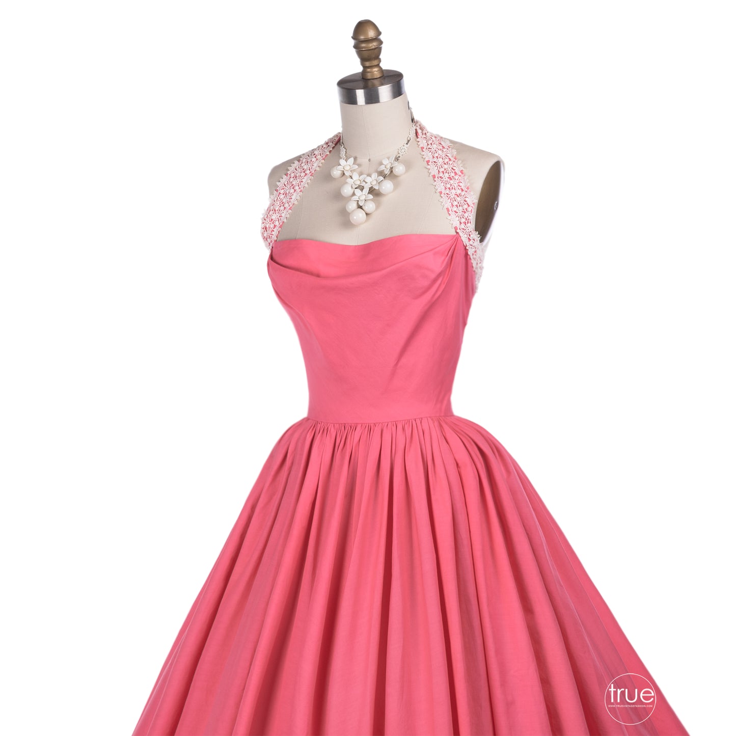 vintage 1950's dress ...pretty in Elaine Terry flamingo pink halter dress