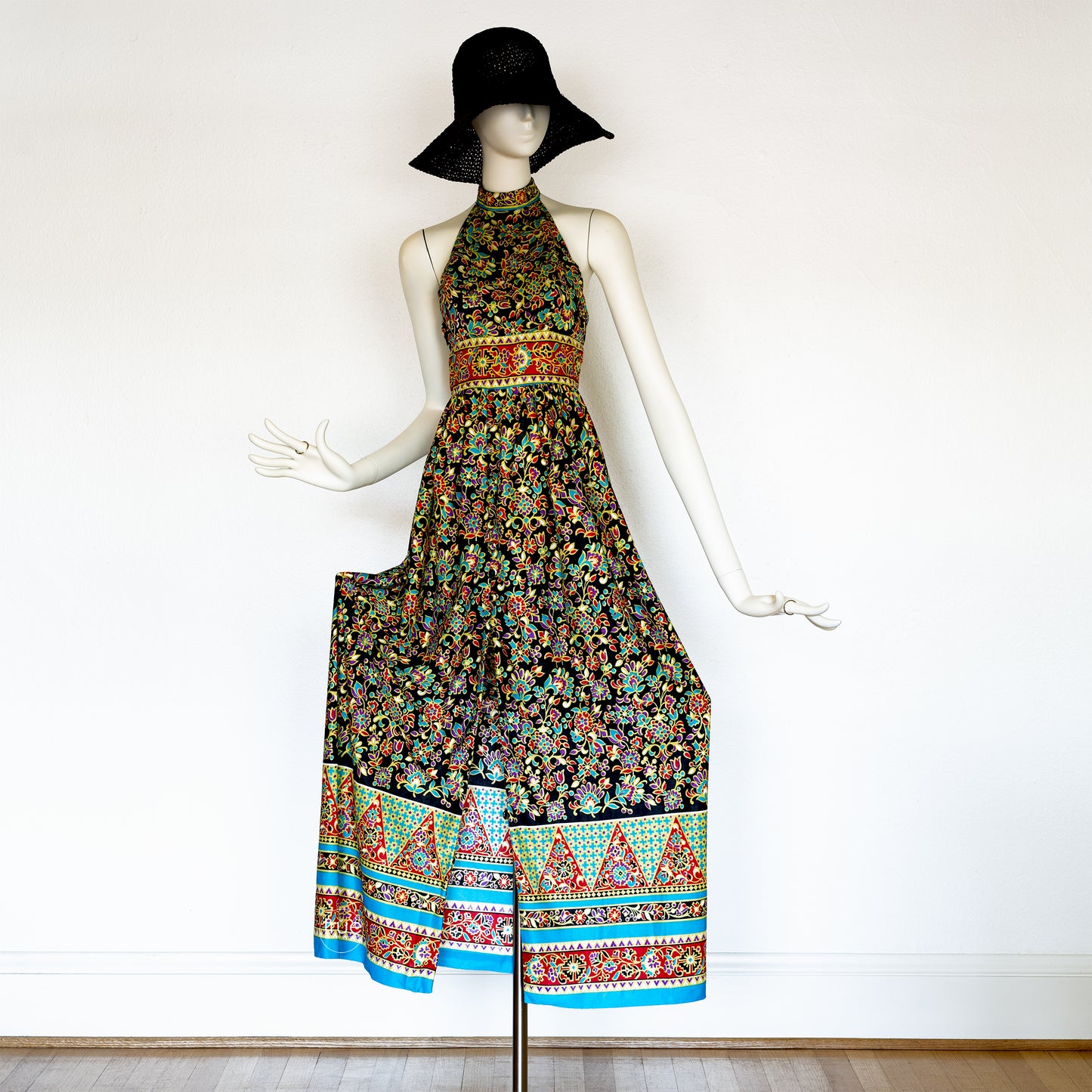 vintage 1960's dress ...slinky choker neck t-back halter maxi dress