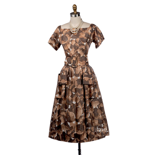 vintage 1950's dress ...autumn bounty Gigi Young impressionist print dress w/POCKETS!