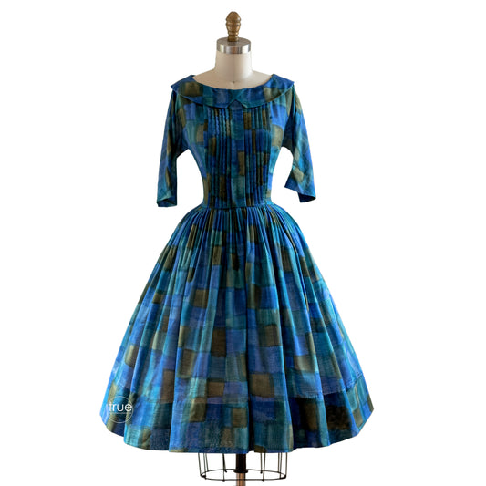 vintage 1950's dress ...R&K Originals blue rothko-esque dress