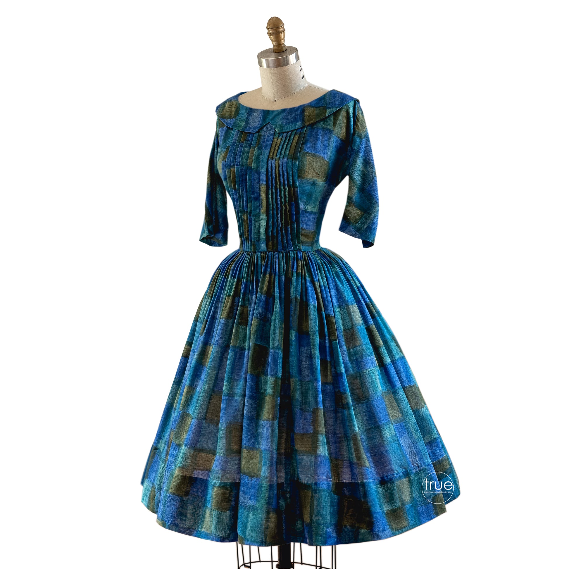 vintage 1950's dress R&K Originals blue rothko-esque dress